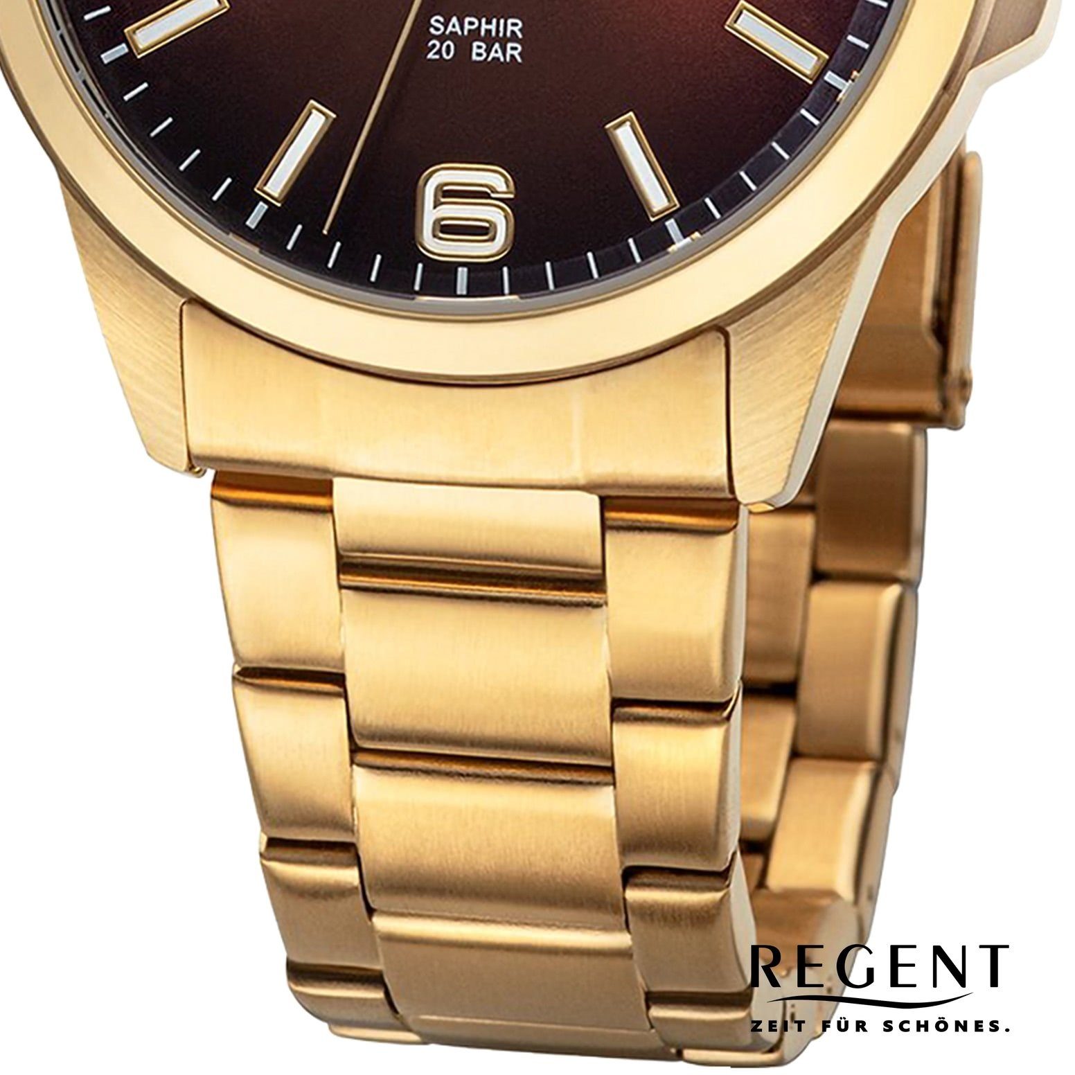 Regent Quarzuhr Regent Herren Armbanduhr Analog, (Analoguhr), Herren Armbanduhr rund, extra groß (ca. 39mm), Metallarmband