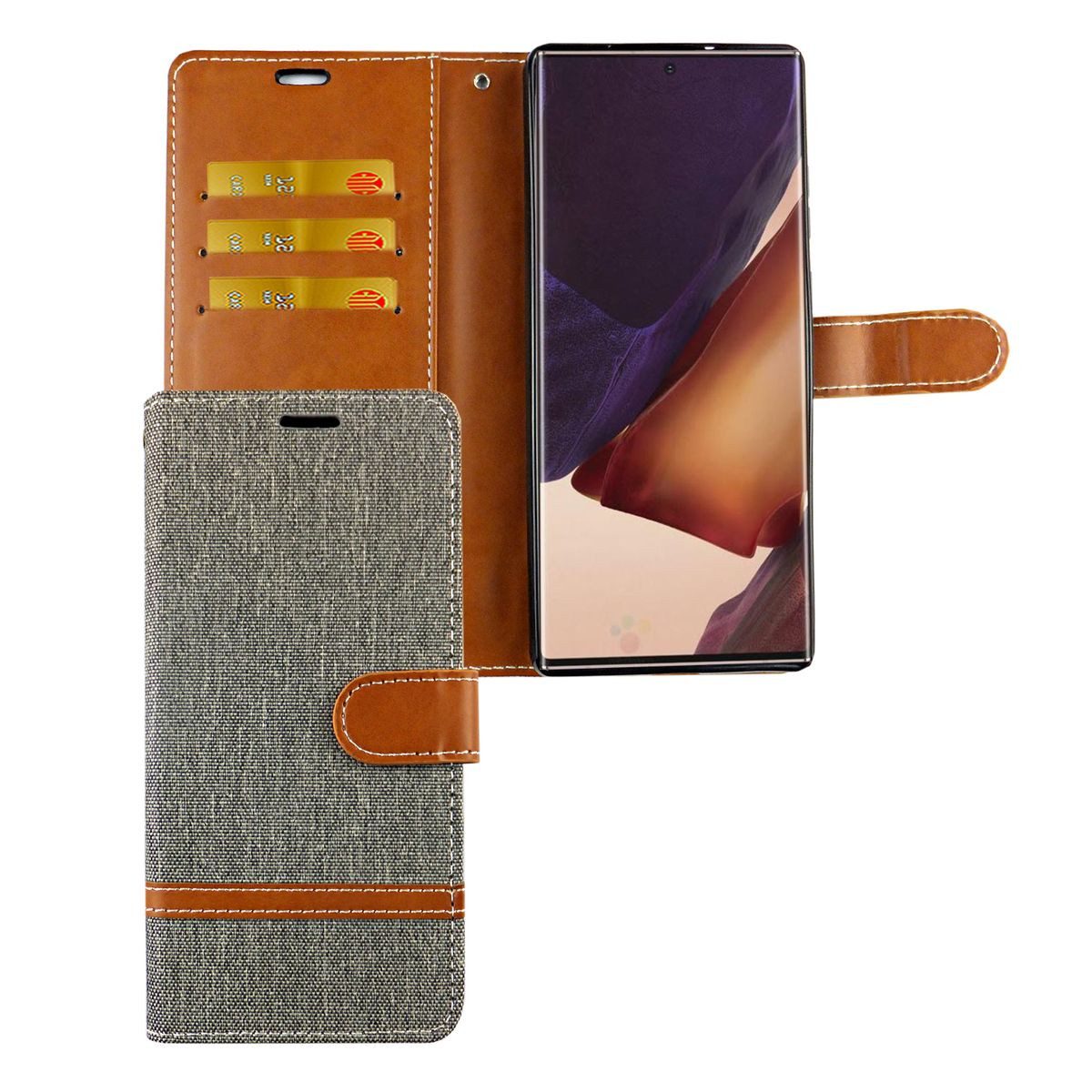 König Design Handyhülle Samsung Galaxy Note 20, Samsung Galaxy Note 20 Handyhülle Bookcover Grau