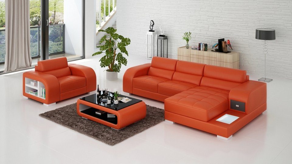JVmoebel Ecksofa, Ledersofa Couch Wohnlandschaft Ecksofa + Sessel Design Sofa | Ecksofas