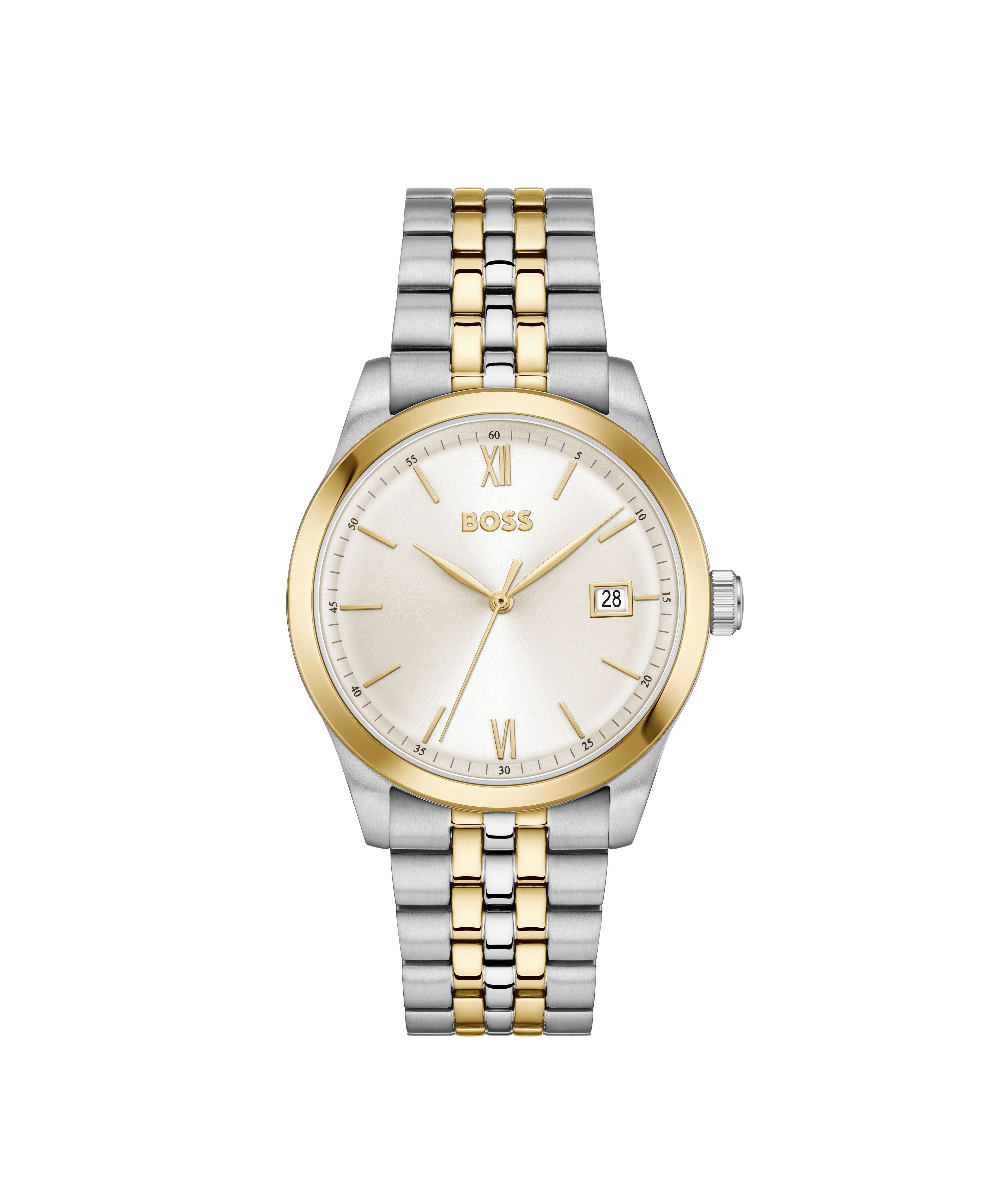 BOSS Quarzuhr LANGFORD 1514358, Armbanduhr, Damenuhr, Herrenuhr, Edelstahlarmband, analog, Tag