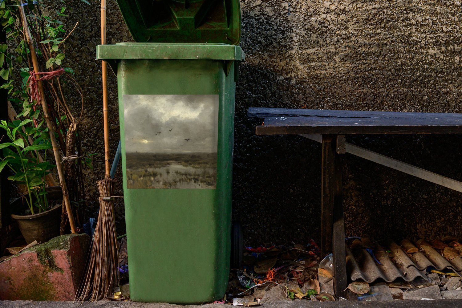 Gemälde Anton St), Sticker, - Der Wandsticker Container, von Abfalbehälter Mülltonne, Sumpf (1 Mülleimer-aufkleber, Mauve MuchoWow