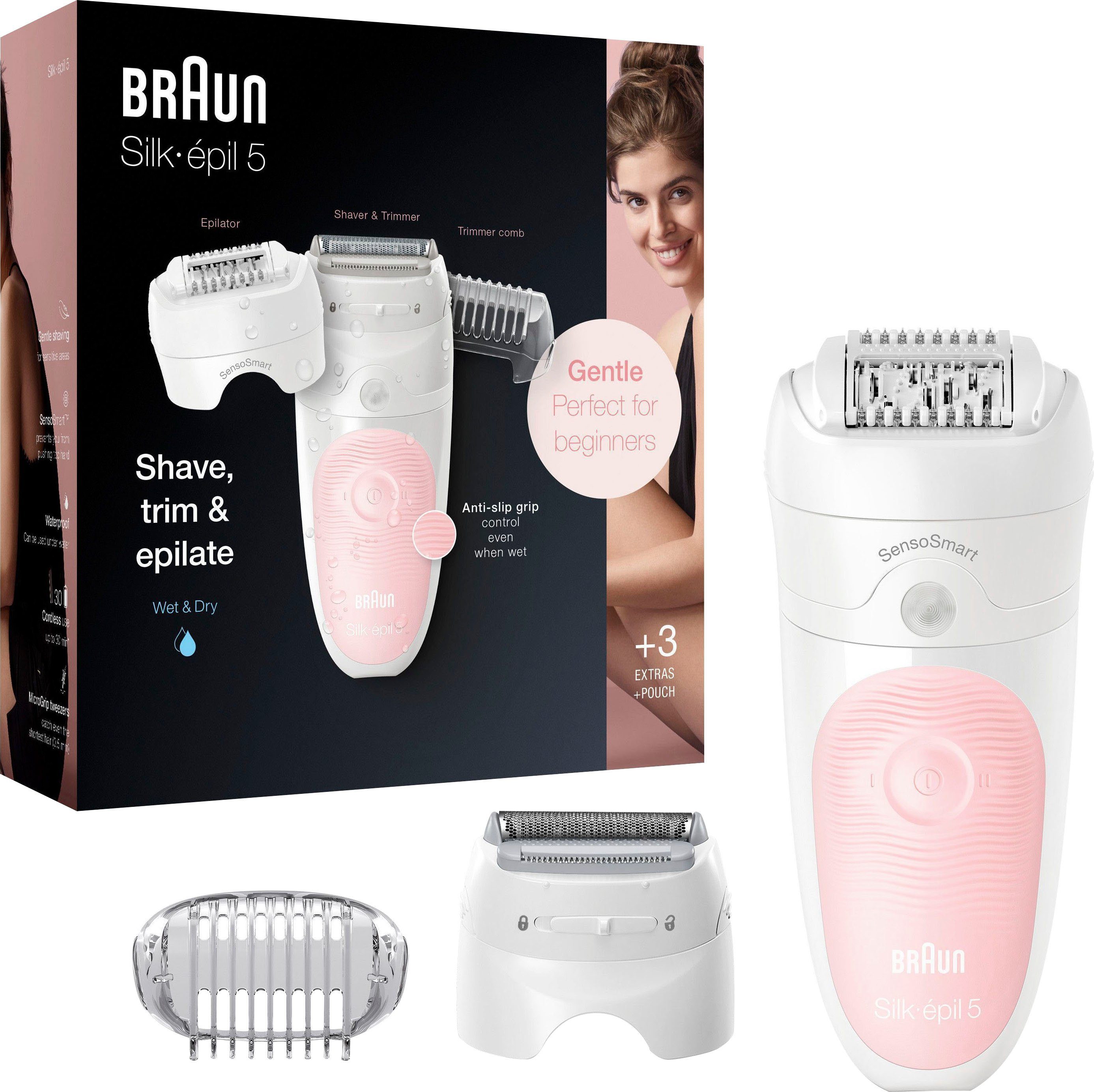 Braun Epilierer Silk-épil 5 5-620, Wet&Dry, Hochfrequenz-Massageaufsatz | Epilierer