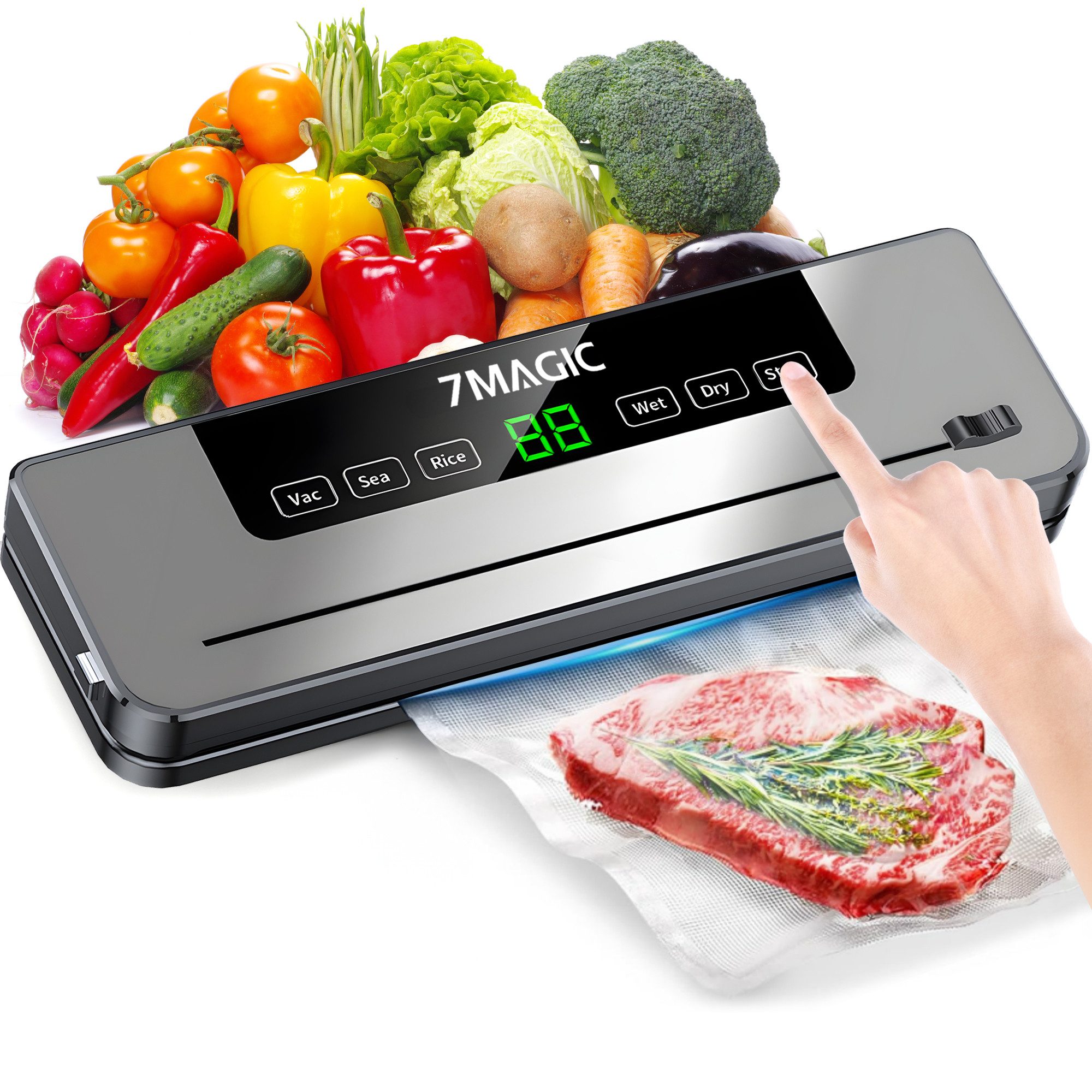 NULSTA Vakuumierer Vakuumiergerät, Lebensmittel bis zu 10x länger frisch, Automatisch, Folienschweißgerät mit Eingebauter Cutter, 10x Vakuumbeutel,Schlauch