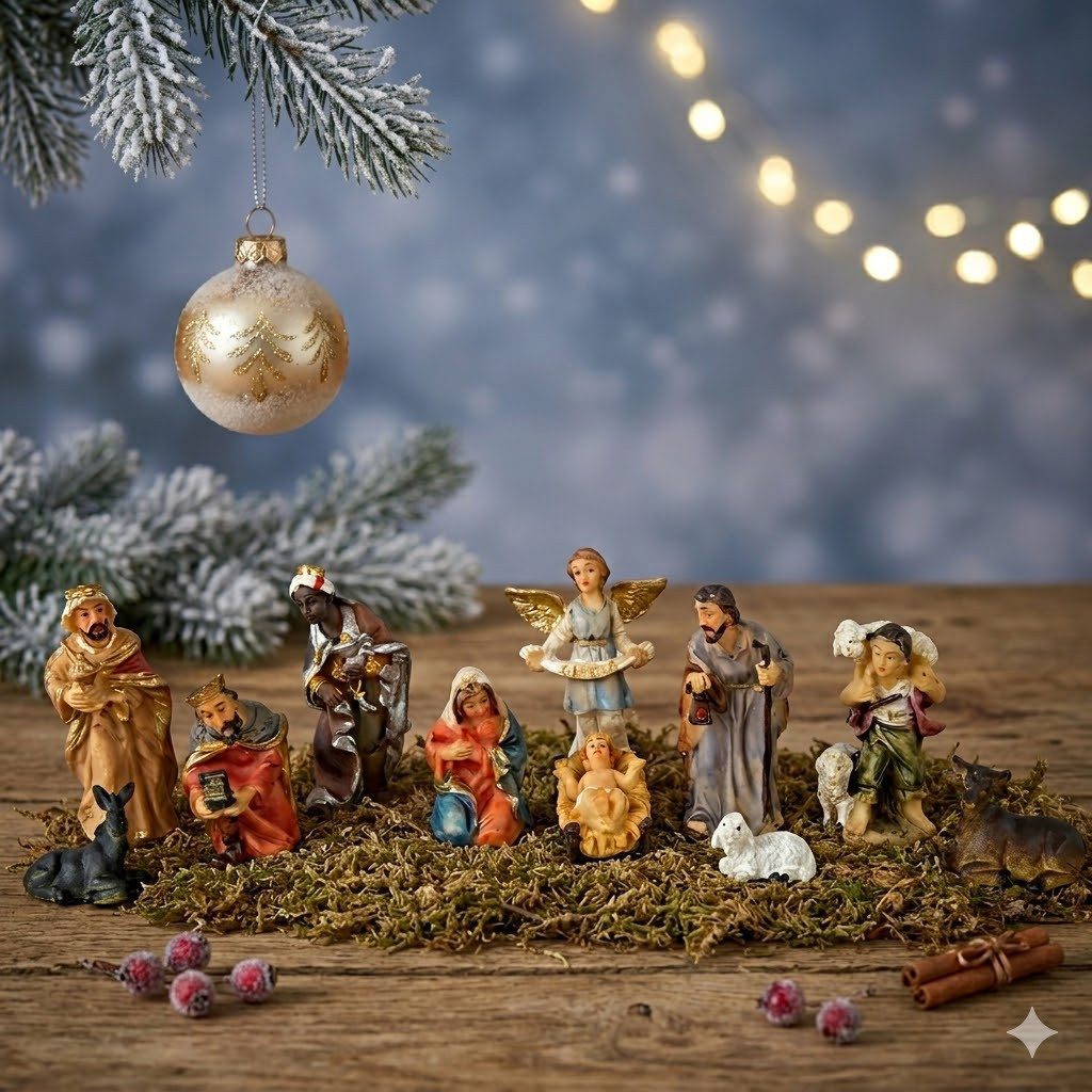 dekoprojekt Krippenfigur Bezaubernder Krippenfigurensatz K 179 - Höhe ca. 5 cm / 11tlg. (Set, 11 St., 11 tlg), handbemalt