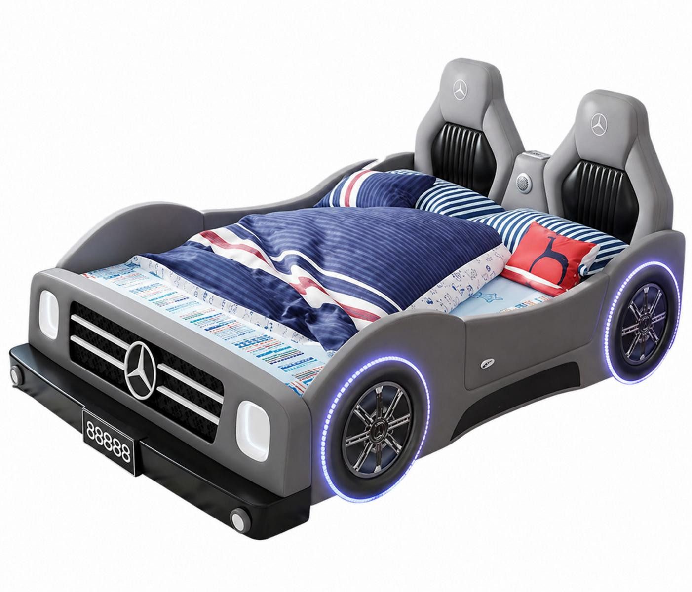 JVmoebel Autobett Graues Kinderbett in Autoform Bett für Jungen Bluetooth LED, Made in Europa