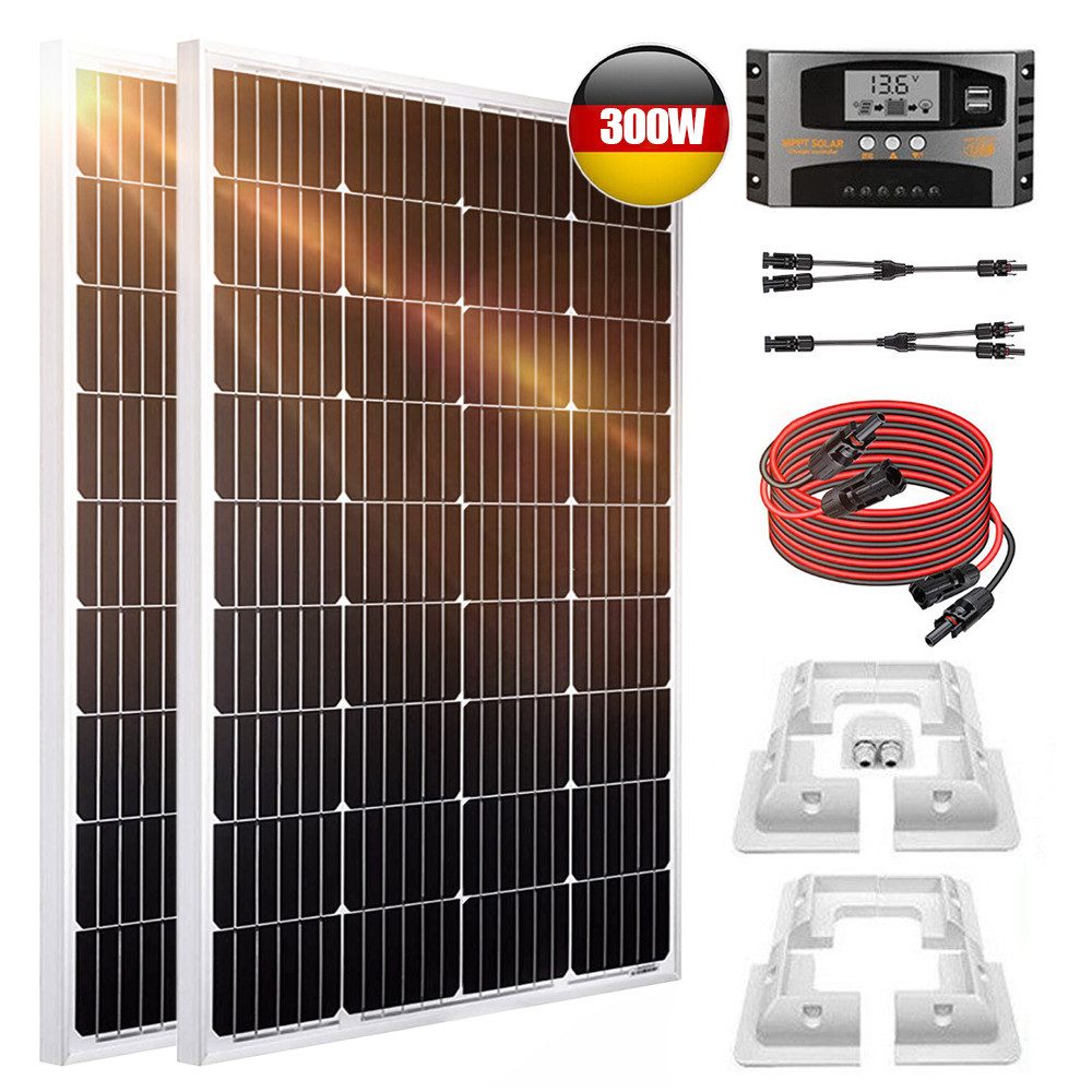 Rhein Beleuchtung Solarmodul 300W 12V Solaranlage Komplettset mit Solarpanel - Monokristallin, 300 W, Monokristallin, (Set, 1-St., Solarmodule für Garten/Haus/Camping - Einfache Montage), IP65 + MPPT Regler - Ideal für Wohnmobil Komplettset