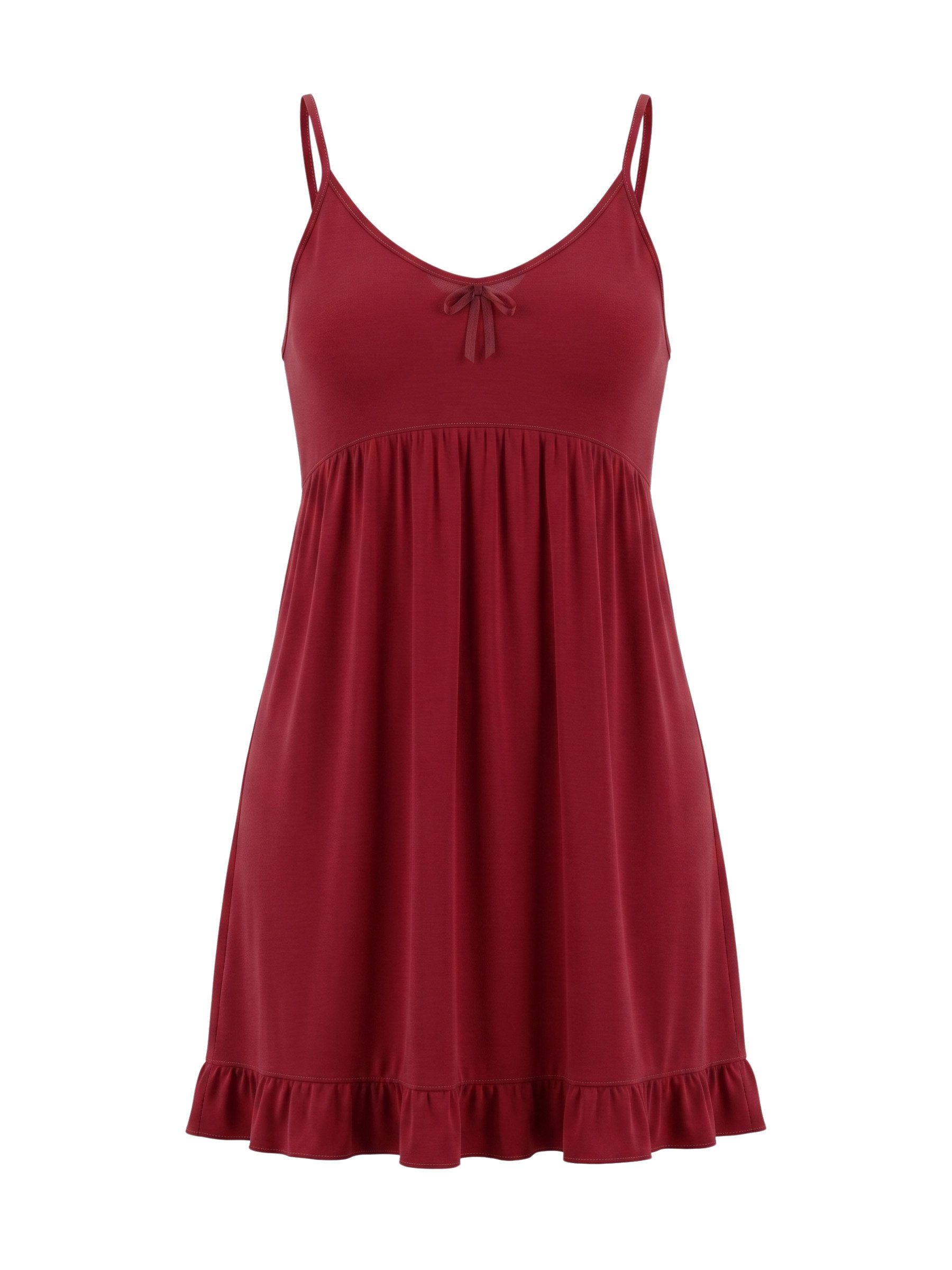 Elegant Love Negligé Damen Spaghettiträger-Nachthemd mit Rüschensaum und Schleife Bequemes Lounge-Kleid & Sleepshirt mit feinen Trägern