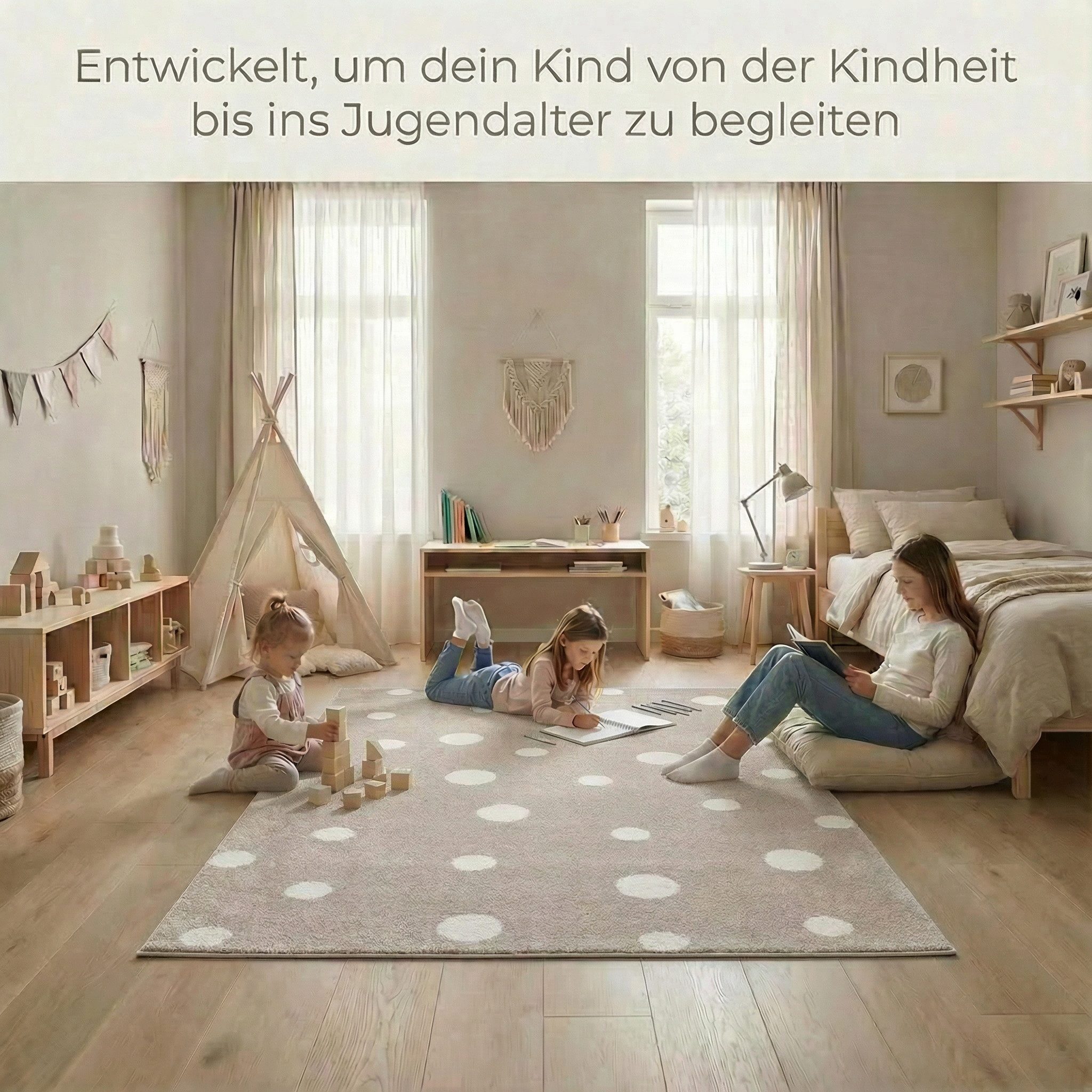 Jimri Kinderteppich DOT´S Teppiche für Kinderzimmer, Kinderzimmerteppich, Teppich, Läufer, Regenbogen – Bild 3 von 5