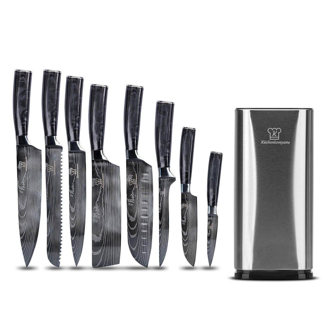 Küchenkompane Messer-Set Messerset mit Edelstahl Messerblock 9-teiliges Set Kuro - rostfrei (2-tlg)