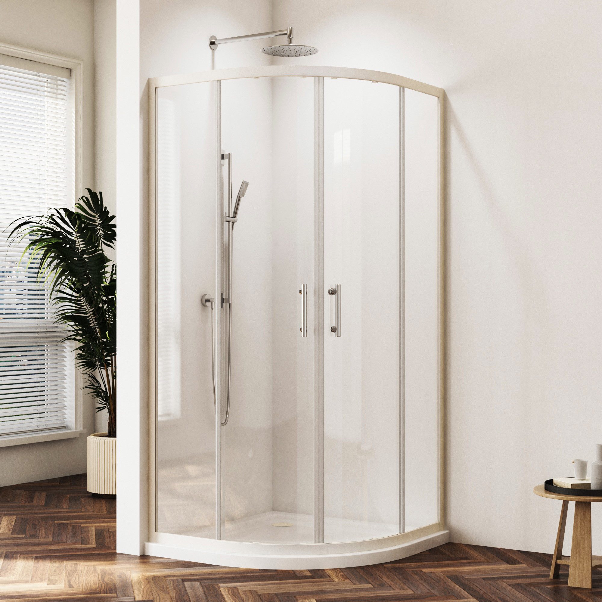 Hopibath Runddusche 90x90 Duschkabine Viertelkreis radius 55 cm Weiß, BxT: 90x90 cm, 5mm Sicherheitsglas, Schiebetür, mit Alurahmen, Magnetverschluss, (88-90)x(88-90)x185cm