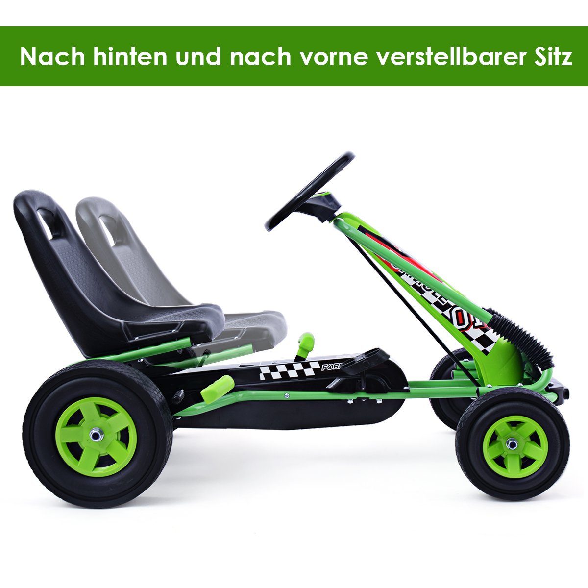 COSTWAY Go-Kart Tretauto, Pedalfahrzeug, mit Handbremse, verstellbarer Sitz