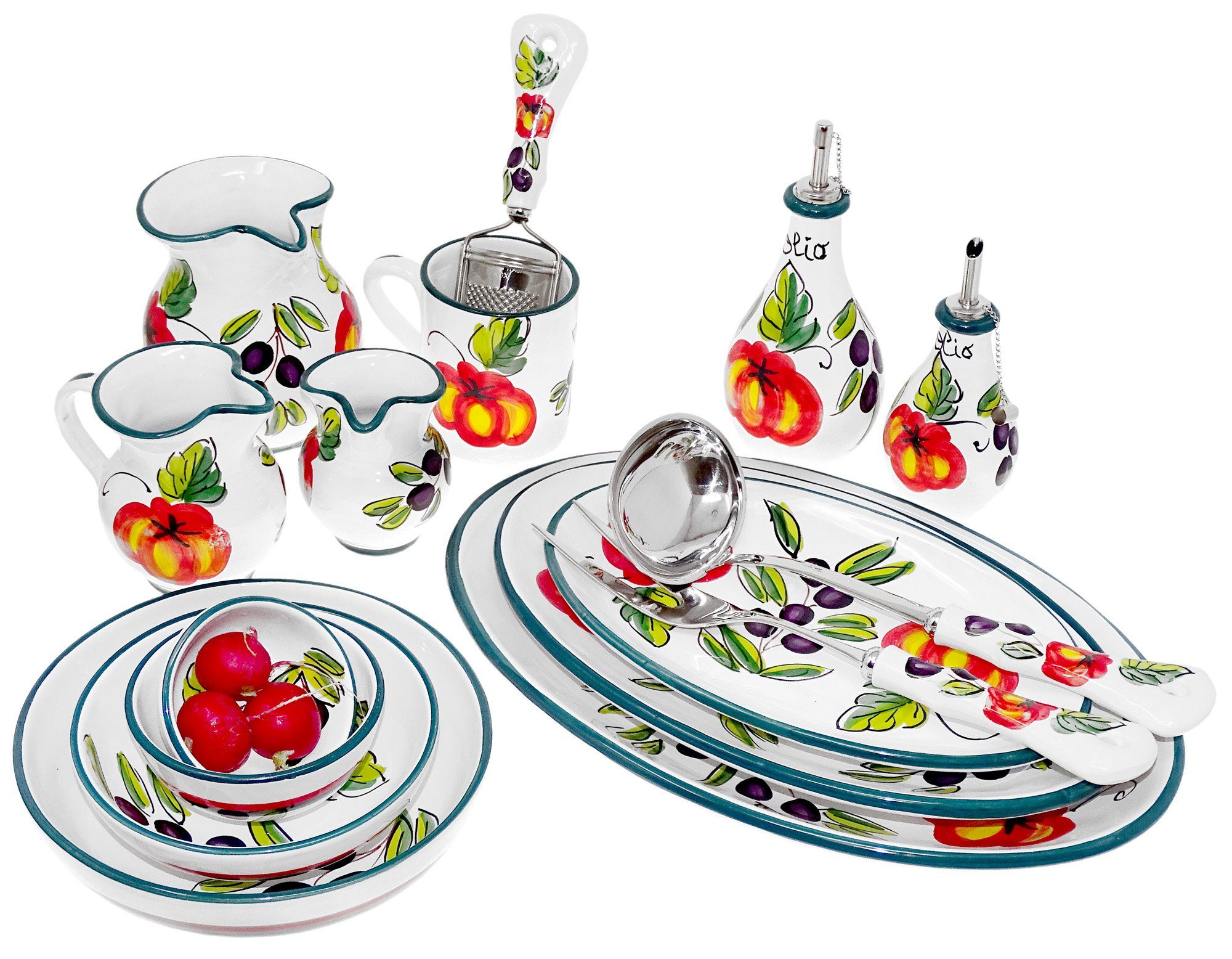 Lashuma Geschirr-Set (2-tlg), und Keramik, Weinstopper Olive Tablett rund Weinkorken 1x 1x Tomate Set