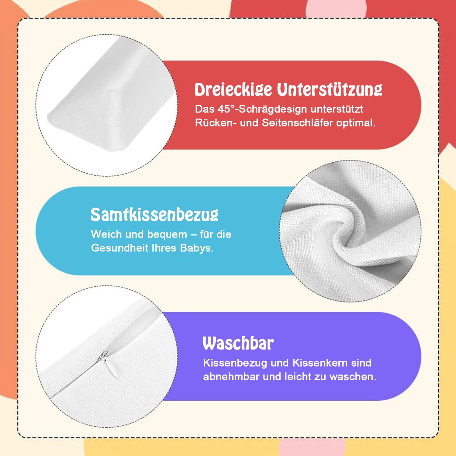 AIMAX Babykissen Säuglingslagerungskissen Abnehmbares und Verstellbares Lagerungskissen, 45° Nclined Support Anti-Roll Seitenschläferkissen für Babyformung