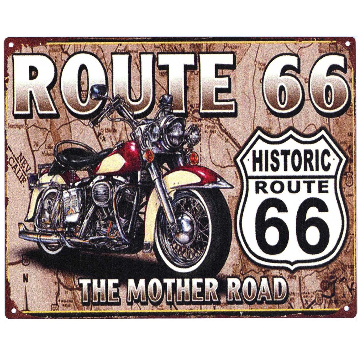 Moritz Metallschild Blechschild Route 66 Mother Road, (Einzeln), 20 x 25cm Vintage Retro Deko Schild Metallschild Wandbild Schild