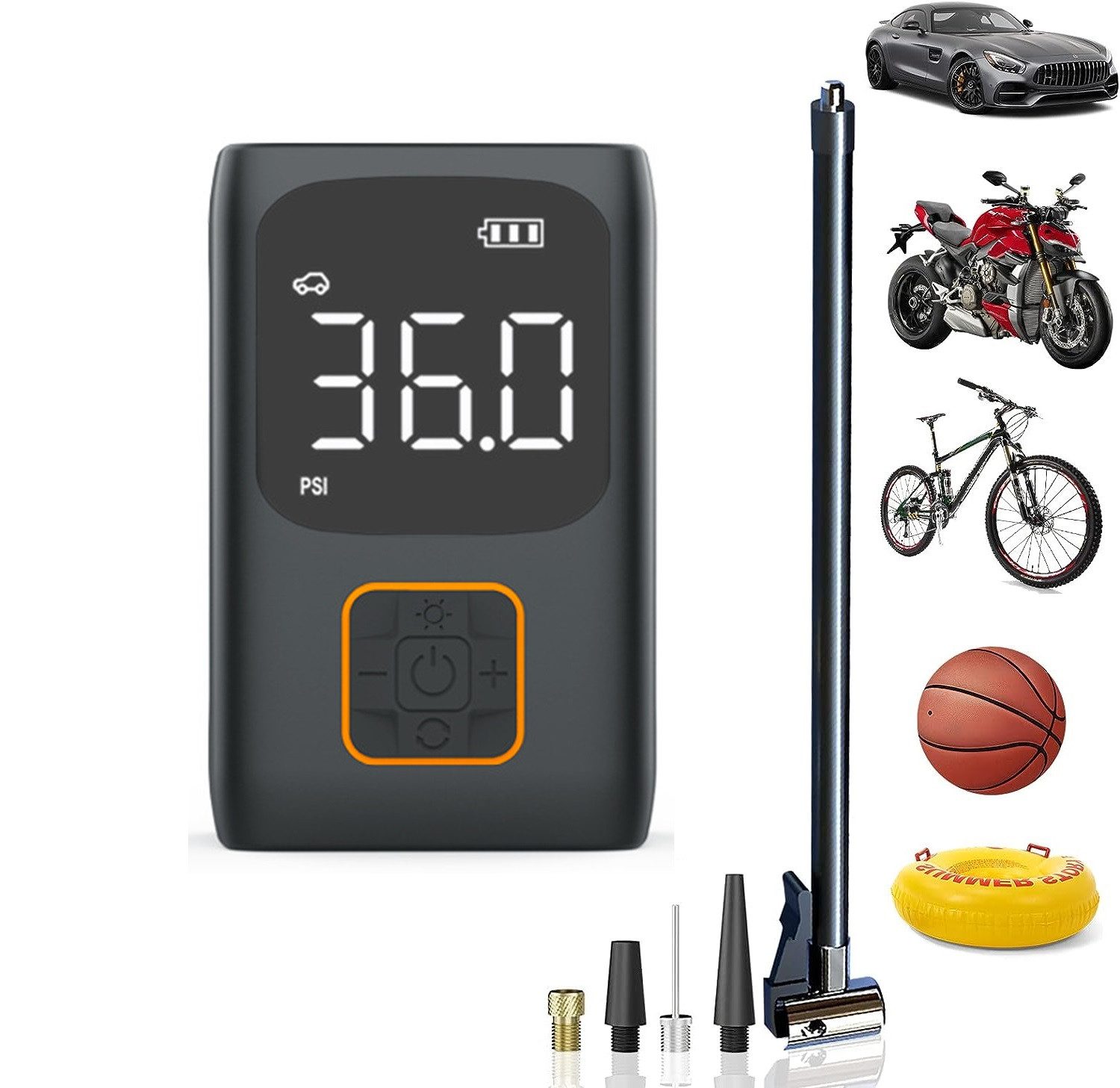 Akku-Luftpumpe Pumpe, Elektrische Luftpumpe, Fahrradpumpe mit LED Licht,4500mAh Akku