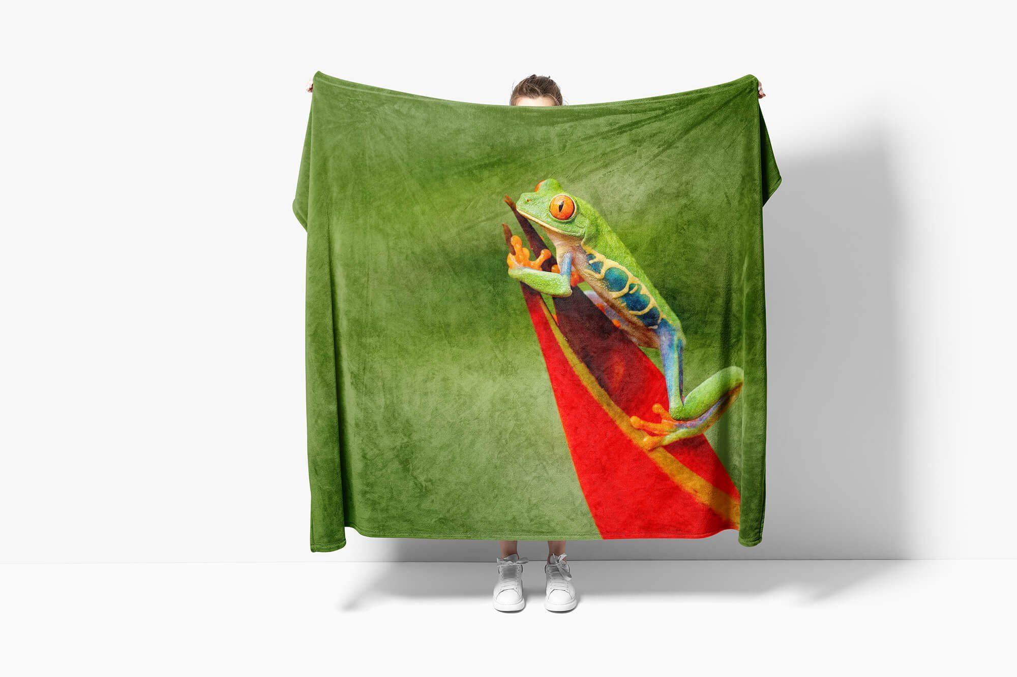 Handtuch (1-St), Kuscheldecke Strandhandtuch auf, kleiner Handtücher Baumwolle-Polyester-Mix mit Art Tiermotiv Handtuch Saunatuch Sinus Frosch