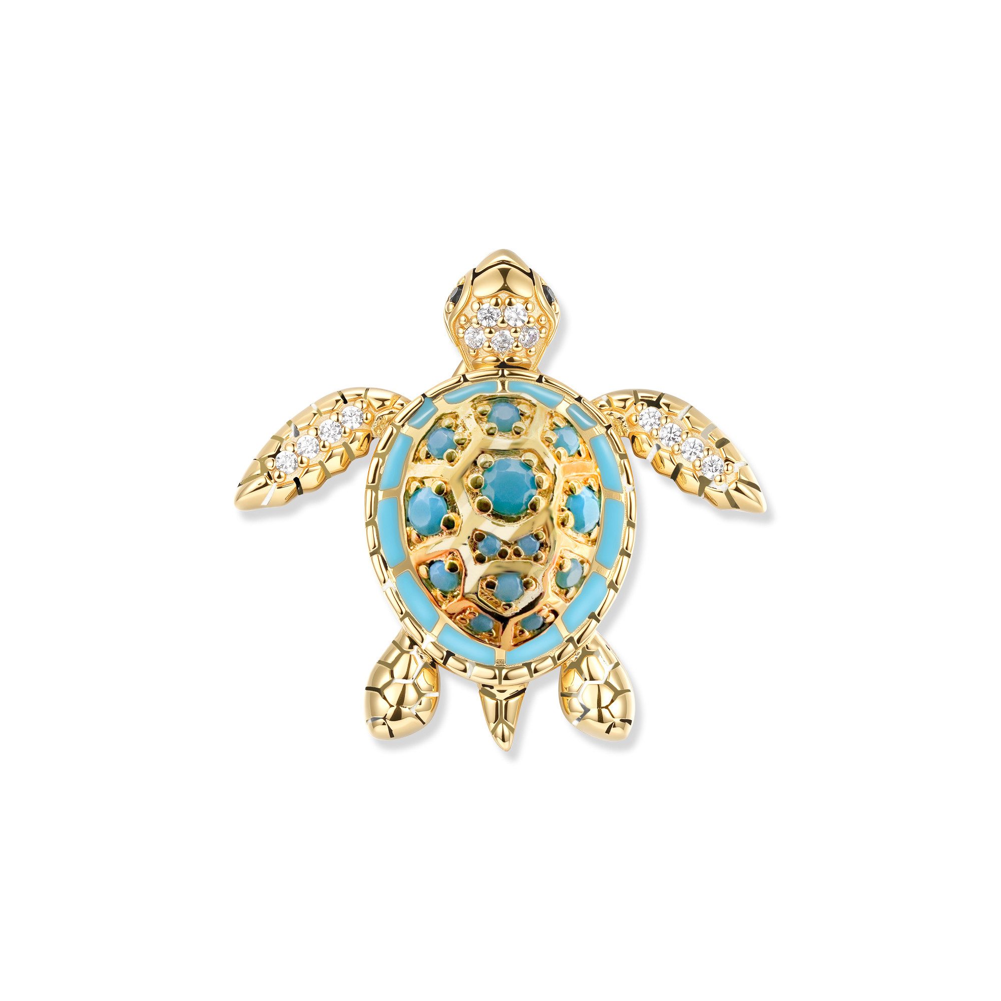 Seinerzeit FLORA & FAUNA Kettenanhänger Felina Aqua Schildkröten Anhänger (1-tlg), Material: 925 Sterling Silber vergoldet, geschwärzt mit Emaille
