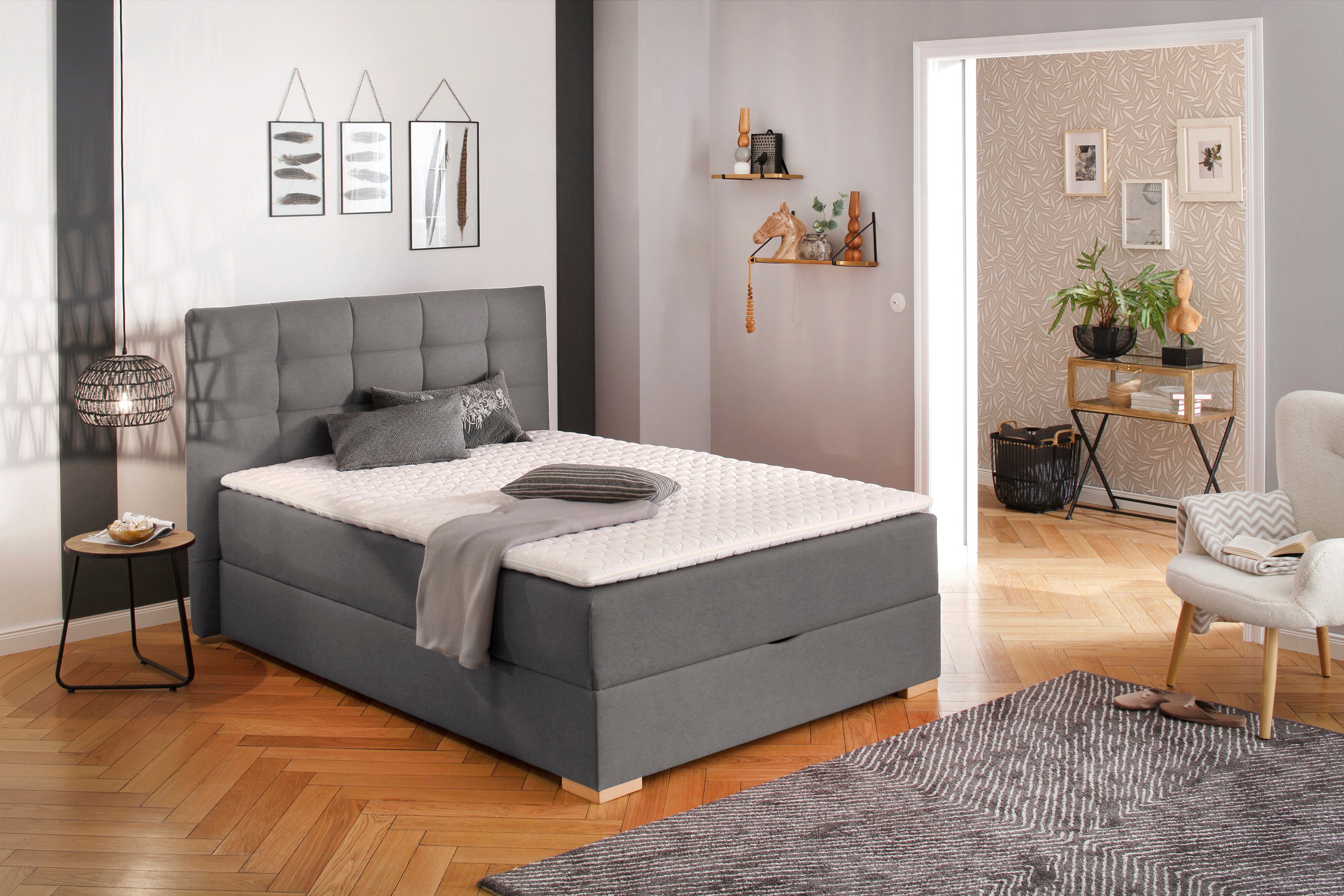 Home affaire Boxbett Olivet mit Bettkasten, in 4 Farben, 4 Breiten, 2 Matratzenarten, auch in Überlänge 220 cm