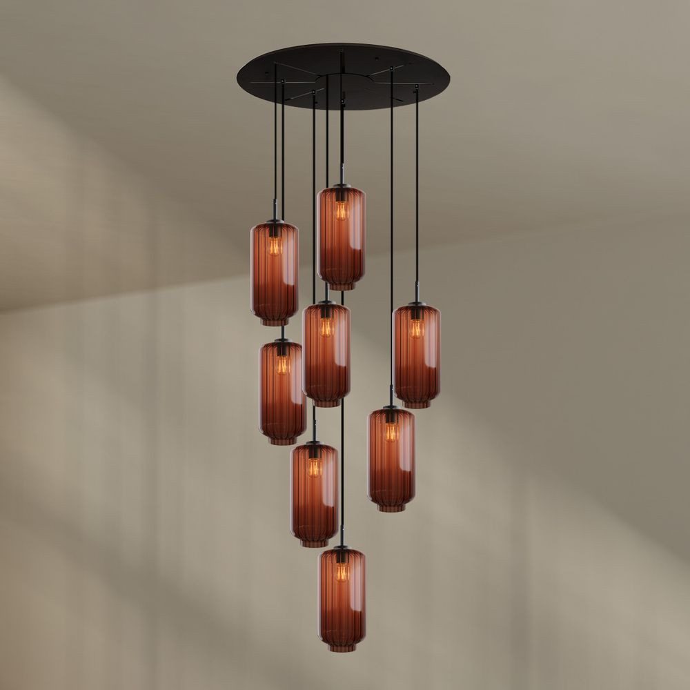 s.luce Pendelleuchte Velo Galerieleuchte 8-flg Ø 80cm Baldachin Ø 18cm Braun