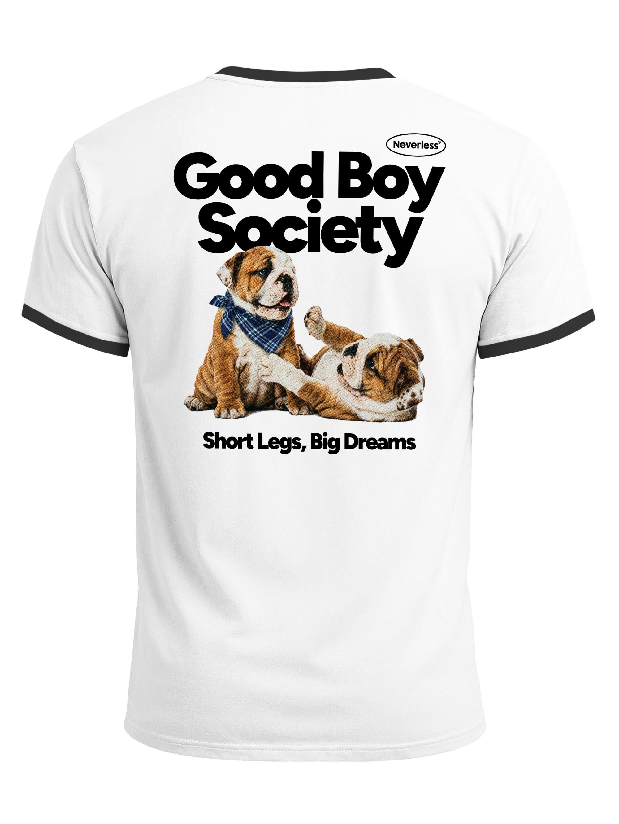 Neverless Print-Shirt Herren T-Shirt Retro Kontrastbund - Design Good Boy Society - mit Print