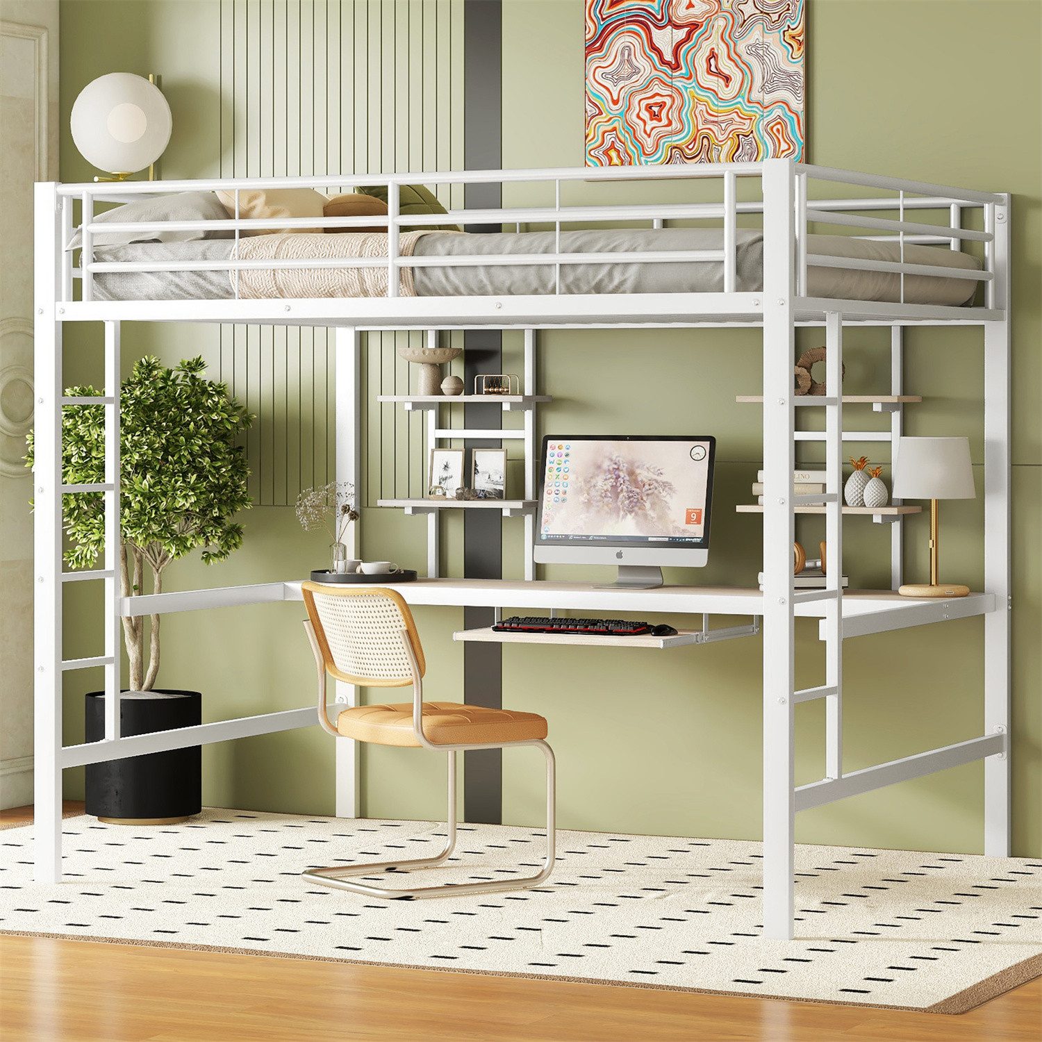 autolock Hochbett Hochbett, mit Schreibtisch und zwei Bücherregalen, 140*200cm