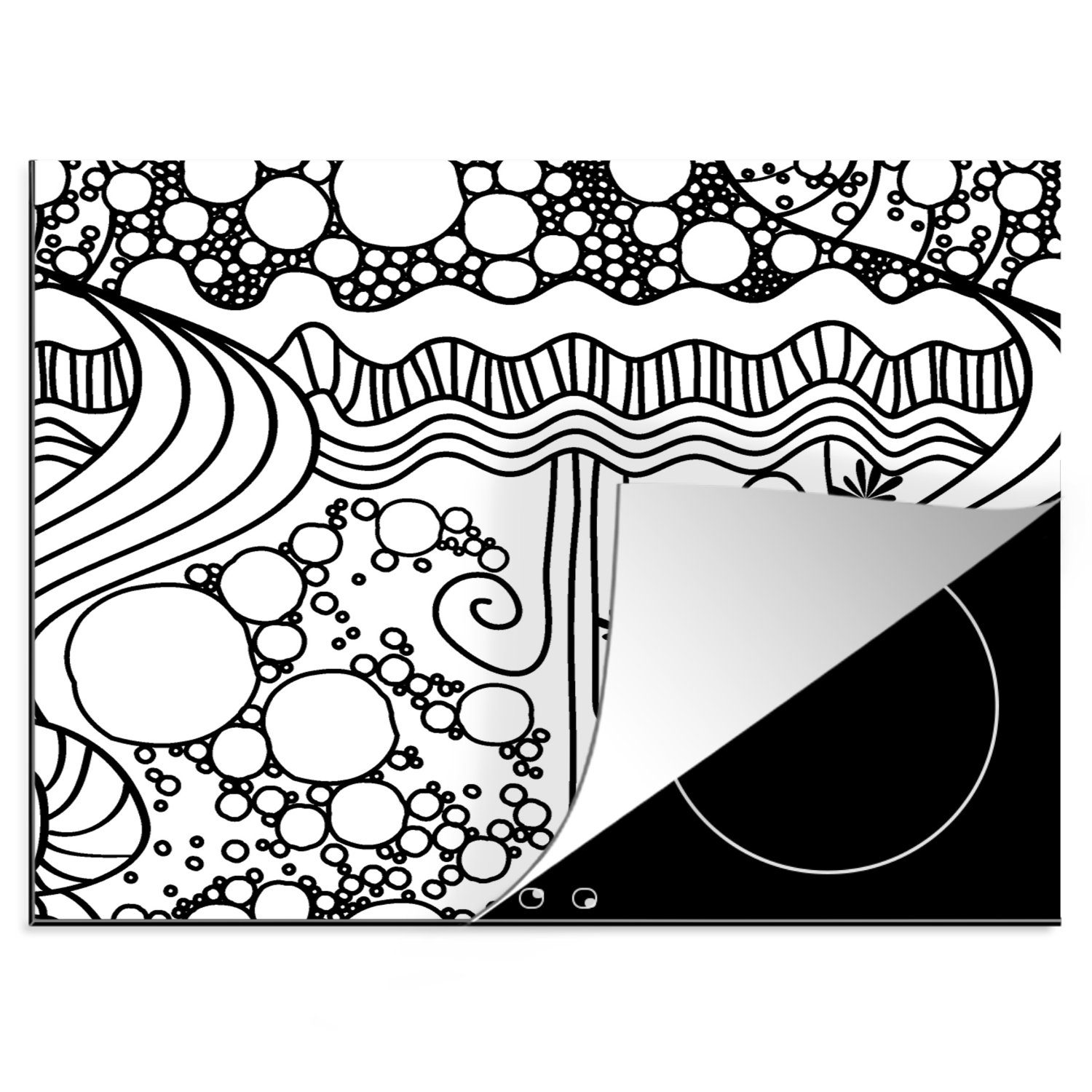 MuchoWow Herdblende-/Abdeckplatte Muster - Abstrakt - Linienkunst - Schwarz und Weiß, Vinyl, (1 tlg), 60x52 cm, Mobile Arbeitsfläche nutzbar, Ceranfeldabdeckung