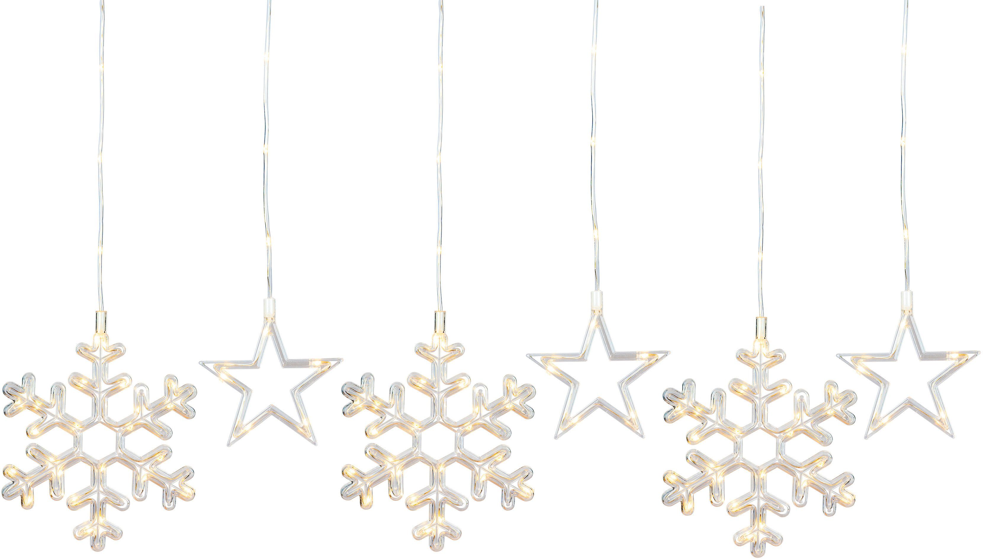 Star-Max LED-Lichtervorhang 200 und Vorhang und Weihnachtsdeko 200-flammig, LEDs, Schneeflocken Motiven, mit In- Sternen aussen, LED Schneeflocken mit Outdoor, Sternen und