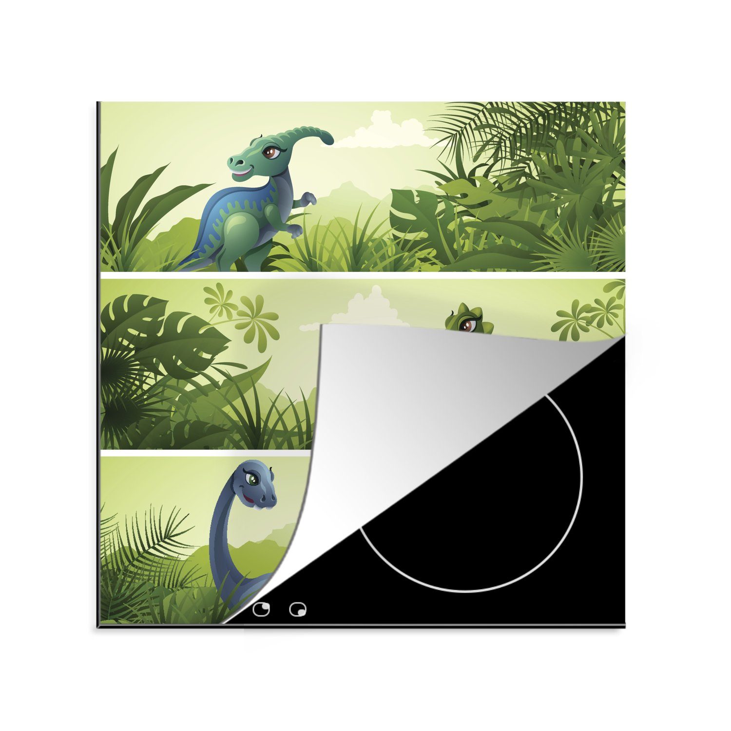 tlg), für Ceranfeldabdeckung, Herdblende-/Abdeckplatte cm, Zeichnung, Wald - Vinyl, Arbeitsplatte Dino MuchoWow 78x78 (1 - küche