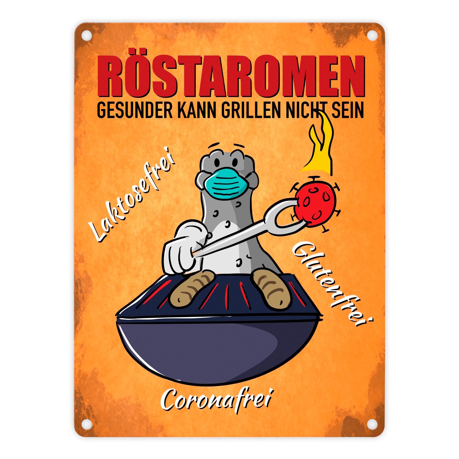 Metallschild Röstaromen Metallschild in 15x20 cm mit Seeleopard beim Grillen