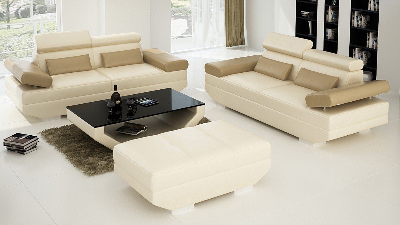 JVmoebel Sofa Moderne schwarz-weiße Neu, 3+3+Hocker luxus Europe Made Sofagarnitur in Möbel