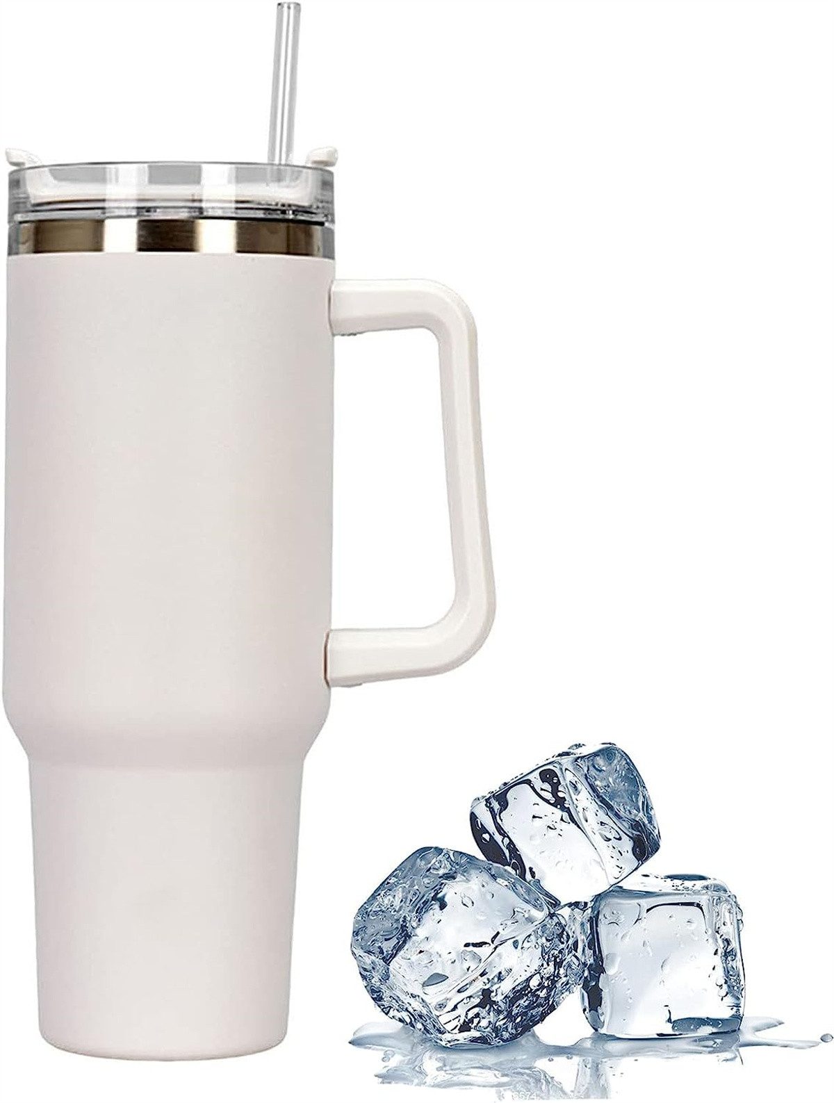 RefinedFlare Thermobecher Isolierbecher, 1182 ml 40 oz To-Go-Kaffeetasse, Doppelwandiger Vakuumbecher aus Edelstahl mit Griff und Strohhalm