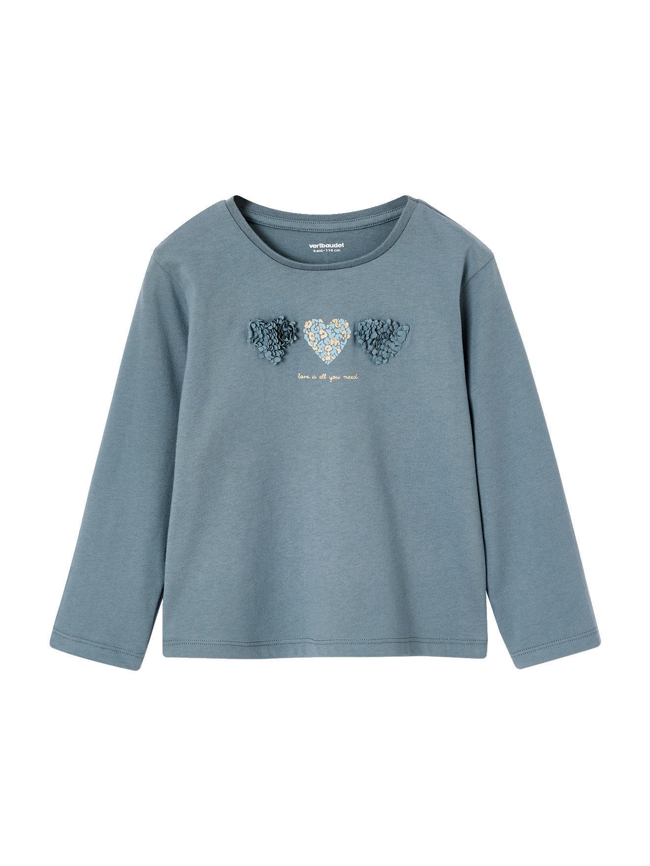 vertbaudet Langarmshirt Mädchen T-Shirt mit Relief-Herz