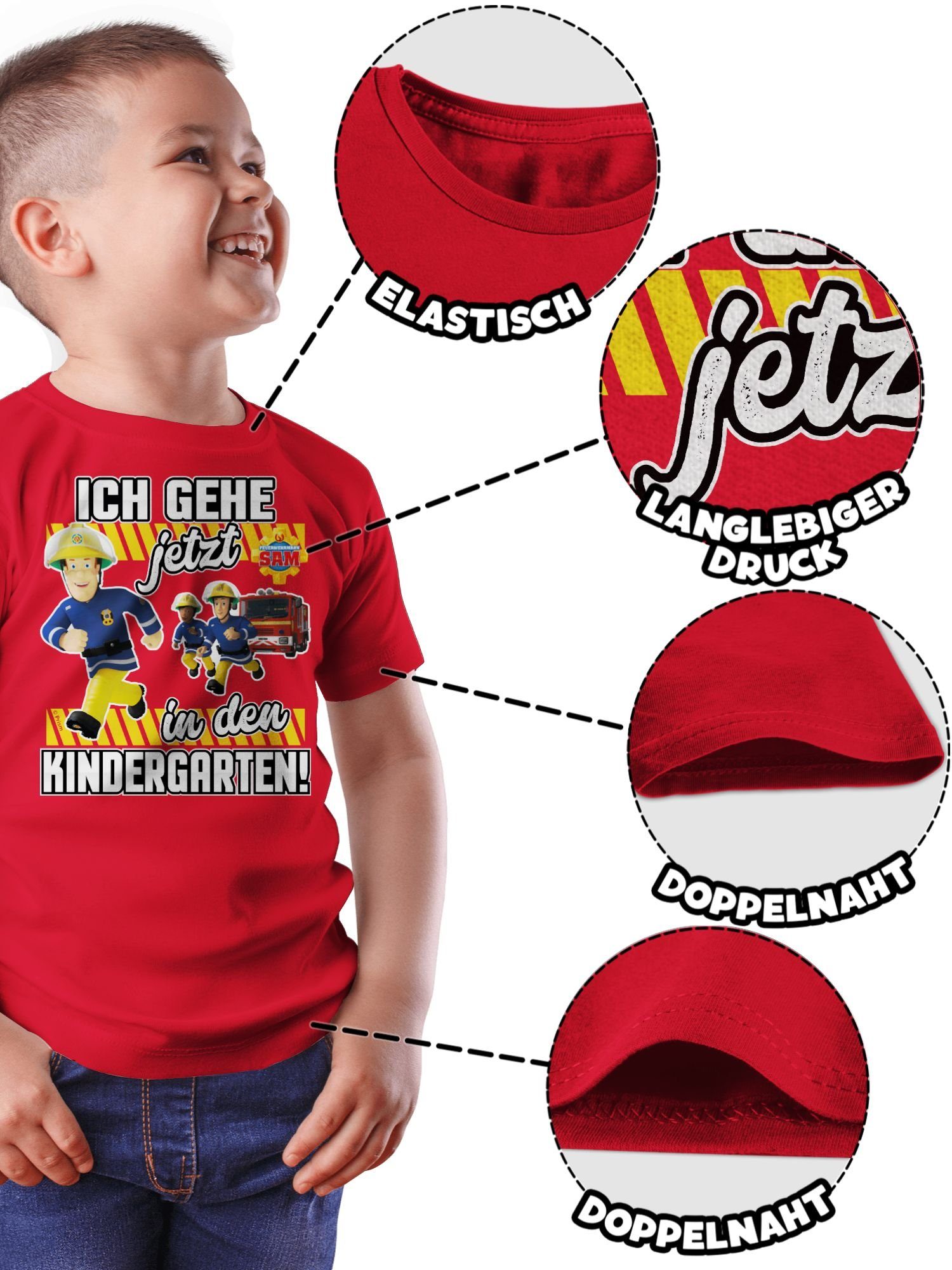 Shirtracer Sam den T-Shirt Jungen Kindergarten! Feuerwehrmann jetzt 03 Rot Ich in gehe