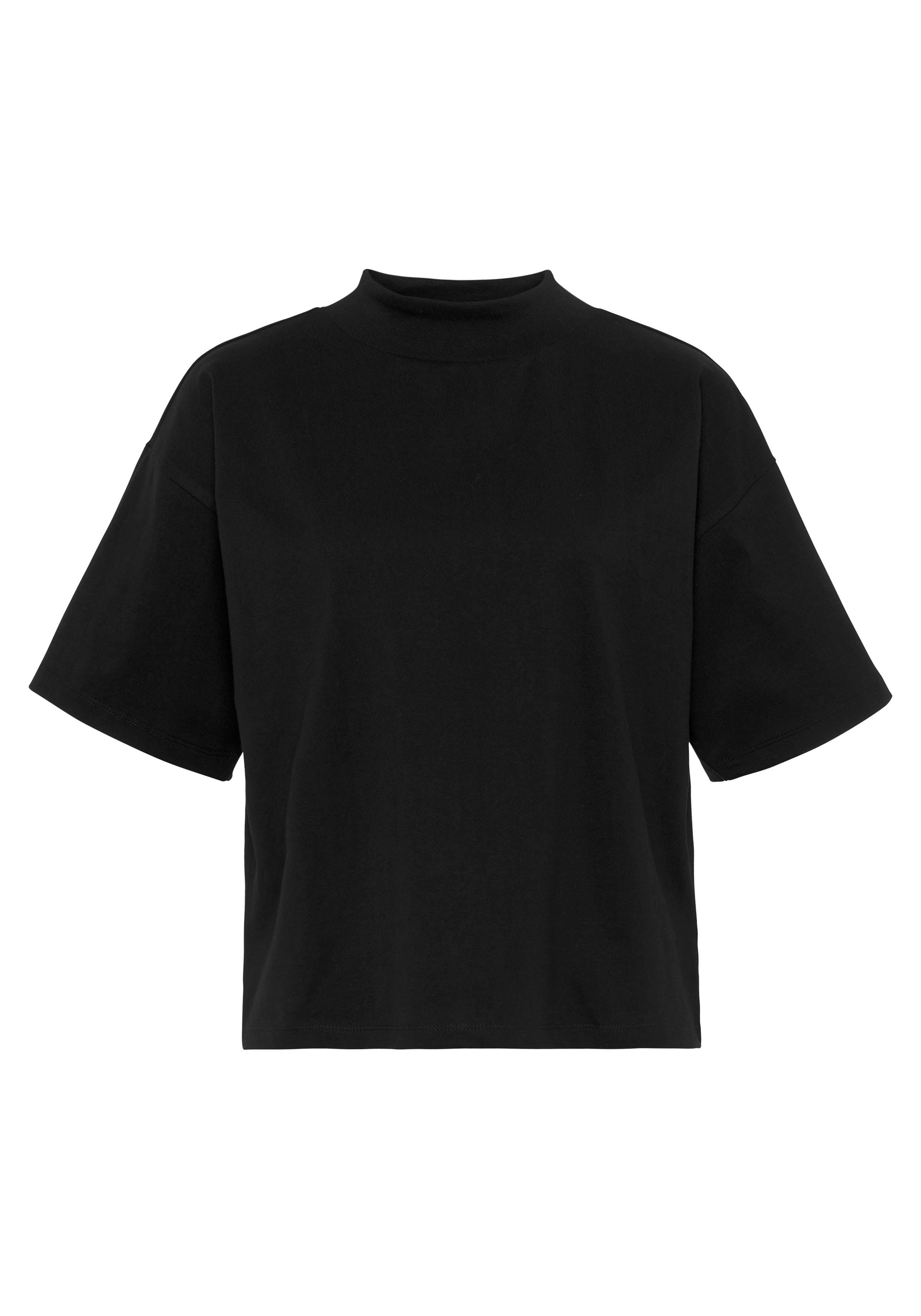 breitem schwarz mit Oversize-Shirt AJC modisch Rippen-Rundhalsausschnitt