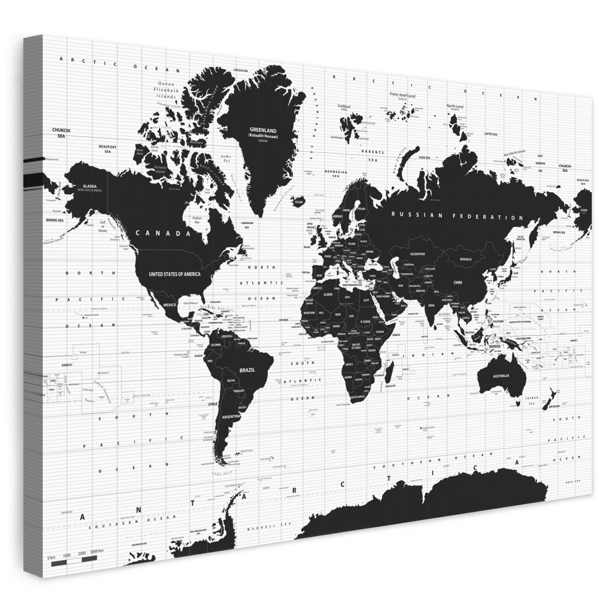 OneMillionCanvasses® Leinwandbild Weltkarte - Schwarz - Weiß - Atlas - Erde - Bildung, Fotodruck (1 St), Leinwand Bilder Klein, Wand Dekoration Aesthetic 30x20 cm