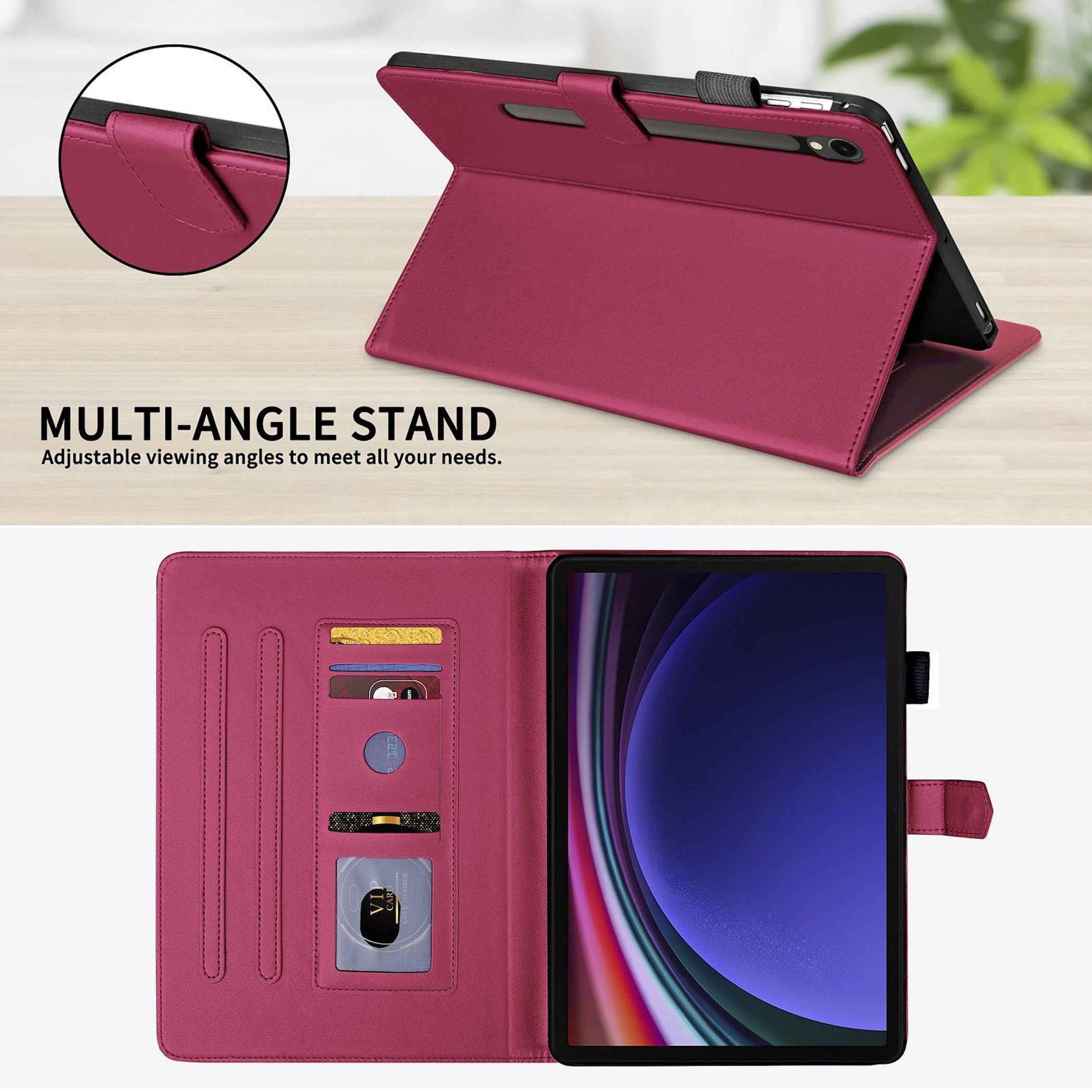 Wigento Tablet-Hülle Für Samsung Galaxy Tab S10 FE Plus Rhombus Kunstleder Hülle Rot, Kunstlederhülle mit Rhombus-Textur und Standfunktion