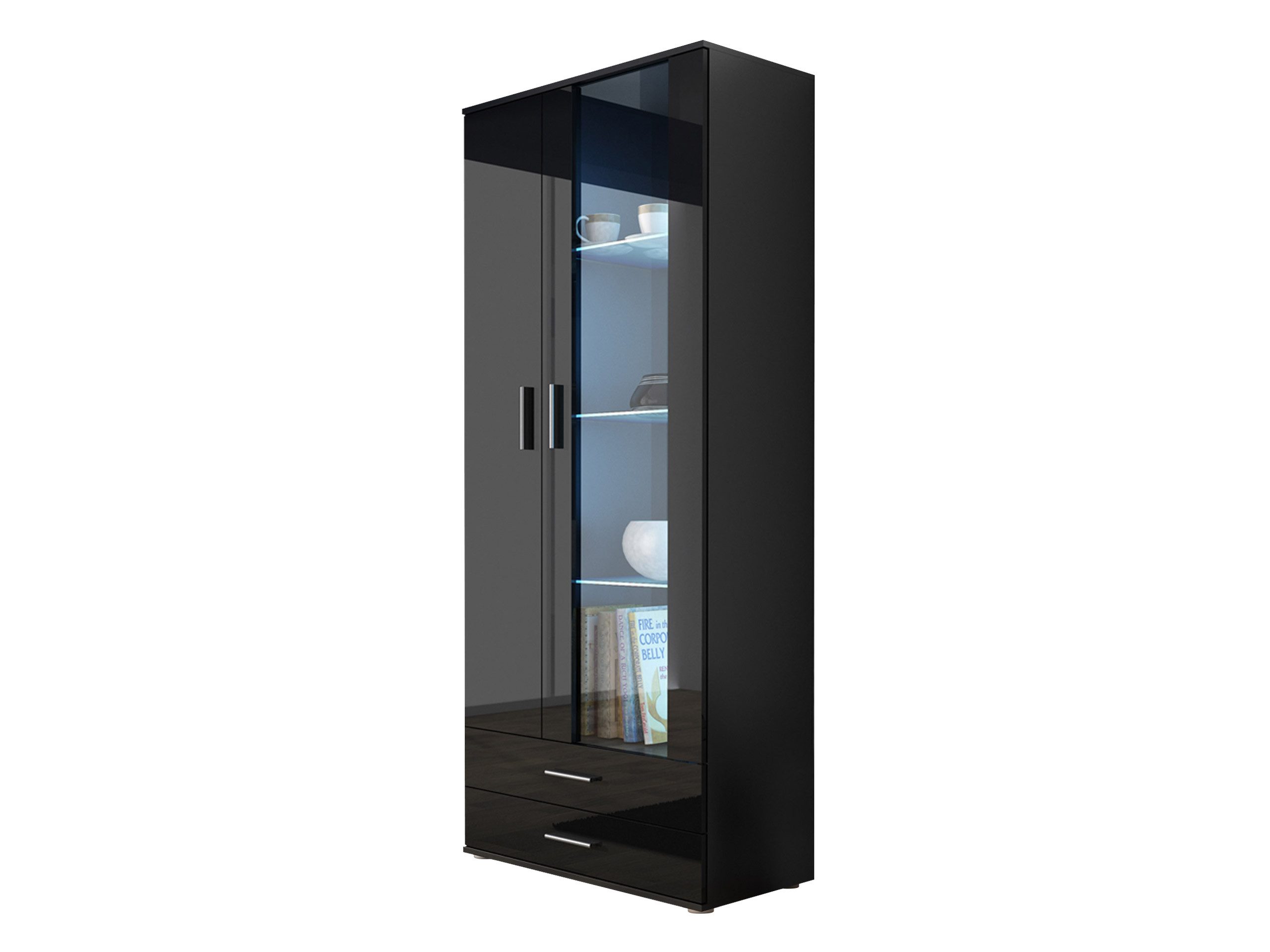 MIRJAN24 Vitrine Soho S06 (mit zwei Drehtüren und zwei Schubladen) Türen sind universell, 80x43x192 cm