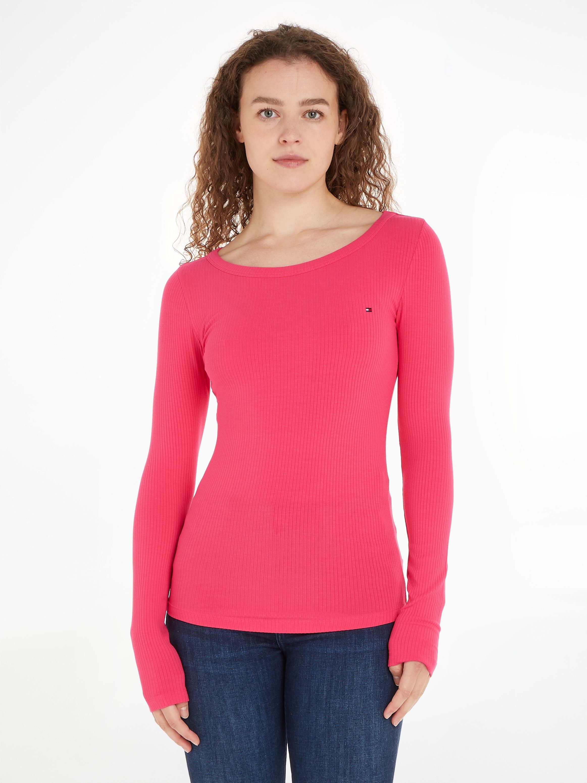 Tommy Hilfiger Langarmshirt SLIM 5X2 RIB O-NK LS in modischer Rippware Bright_Cerise_Pink | Shirts