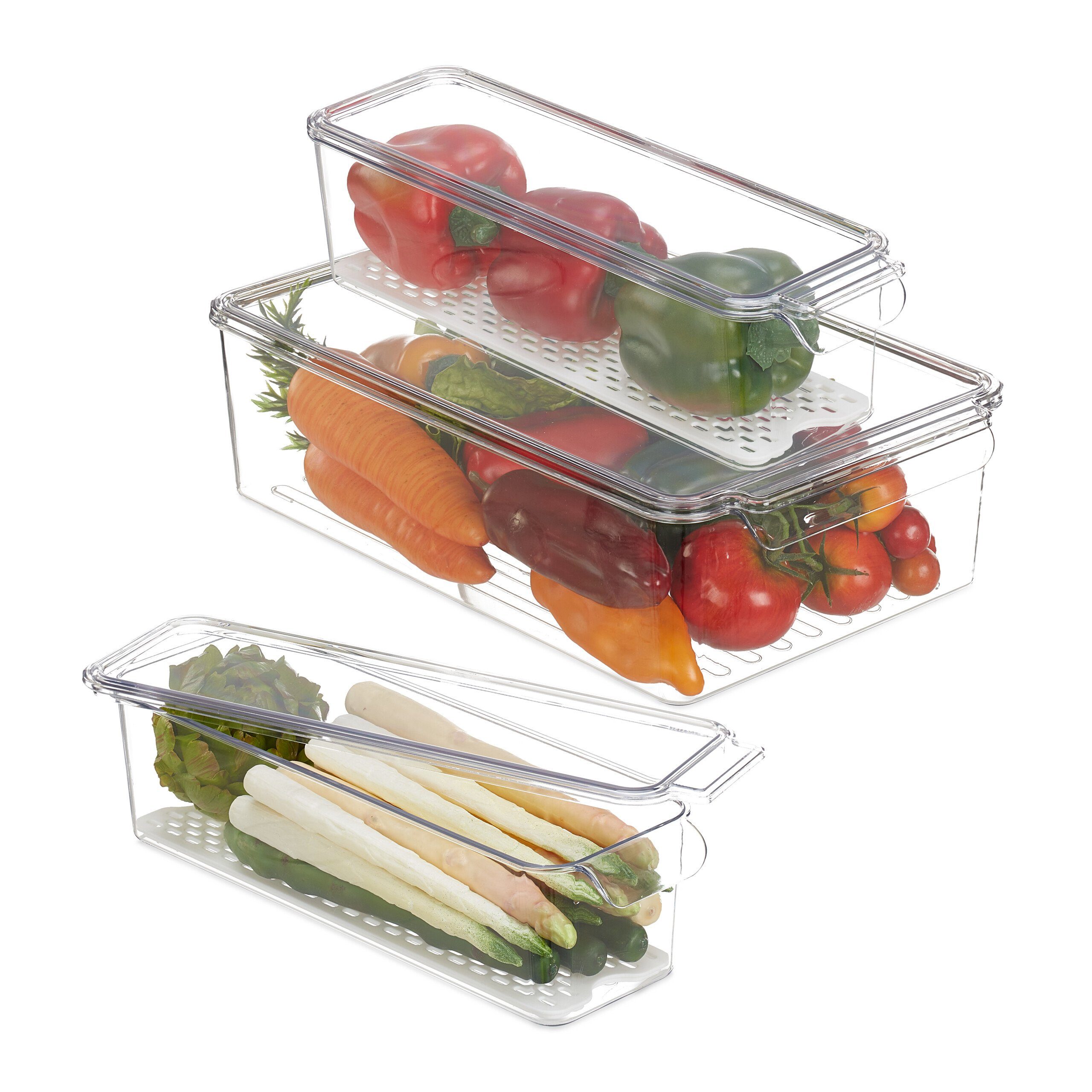 relaxdays Frischhaltedose Kühlschrank Organizer 3er Set, Kunststoff, (3-tlg)