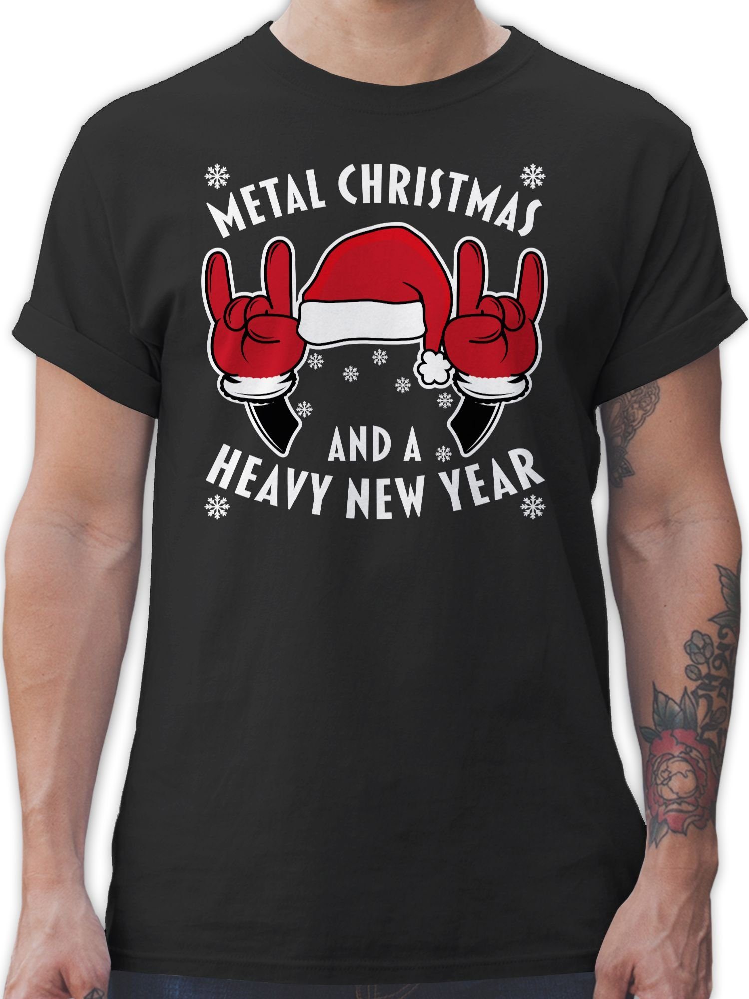 Shirtracer T-Shirt weiß New Kleidung Year 01 Christmas a Schwarz Metal - Heavy Weihachten and