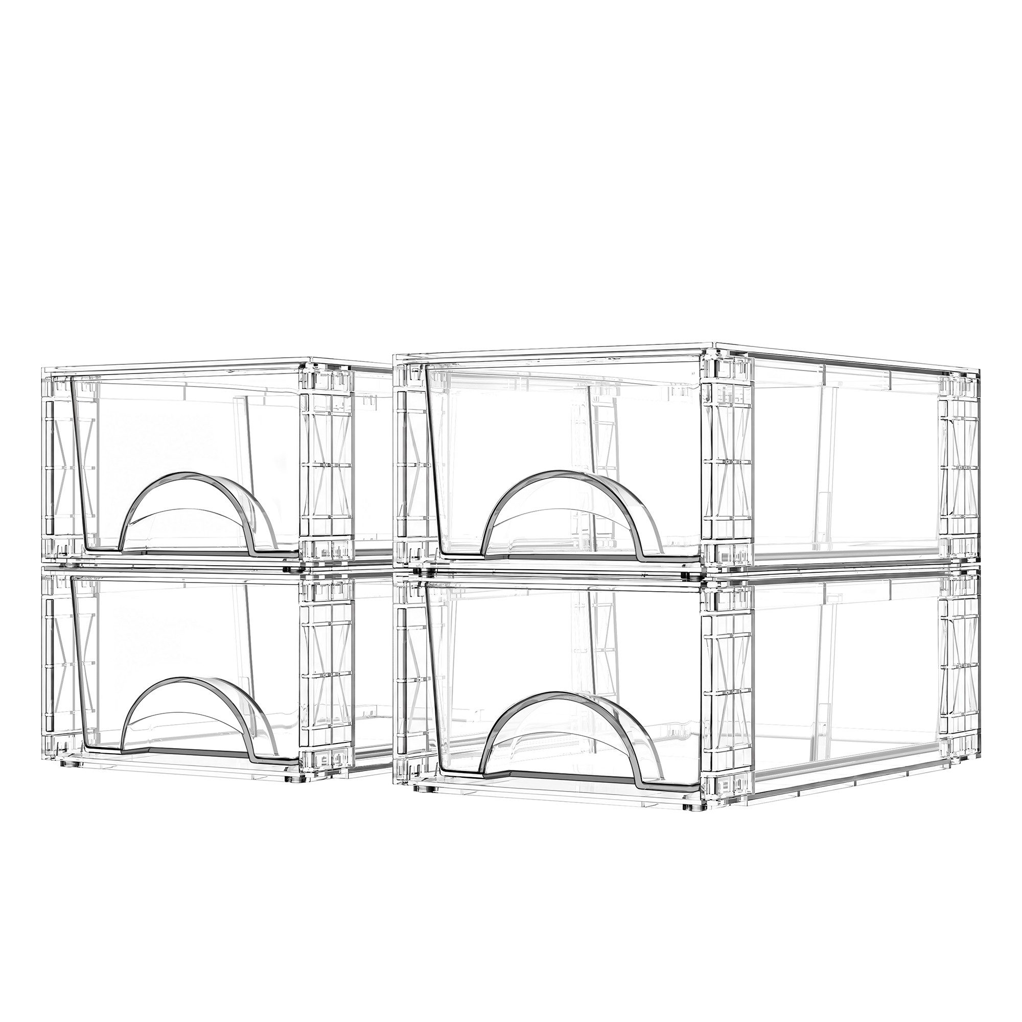 SONGMICS Aufbewahrungsbox mit Schubladen, Stapelbar, 4er Set, Schrank Organizer, 30,5 x 18,9 x 11,2 cm, Ausziehbar, Bad, weiß