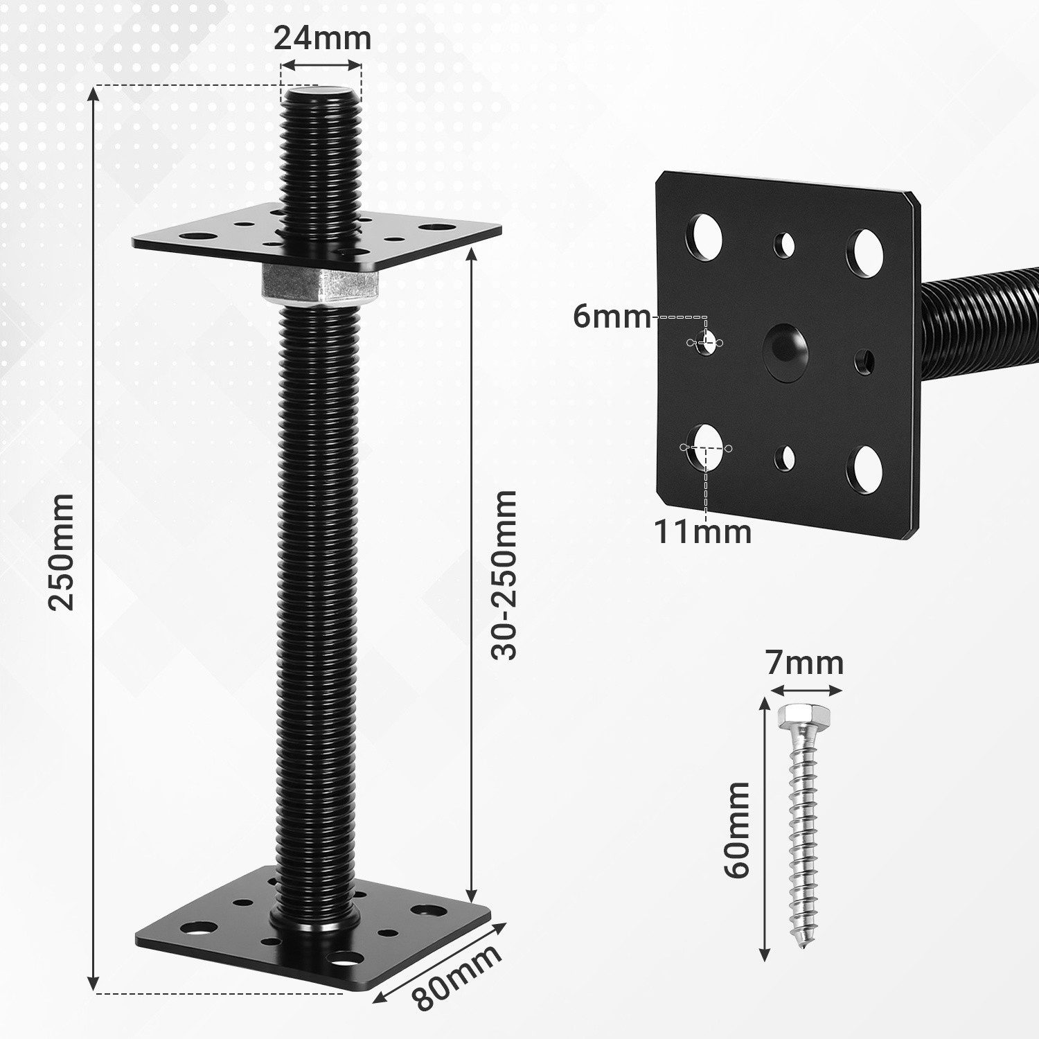 Clanmacy Pfostenträger Pfostenträger höhenverstellbar 30–250 mm – für Zaun, Schwarz 4PCS