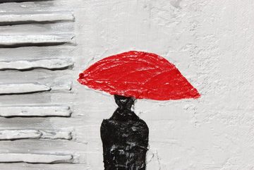YS-Art Gemälde Angenehmes Treffen, Menschen, mit Regenschrim in einer Stadt auf Leinwand Handgemalt