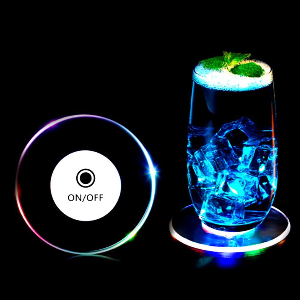 PRECORN Bierdeckel 4er LED Untersetzer Bierdeckel Leuchtend f. Getränke  Gläser Flaschen