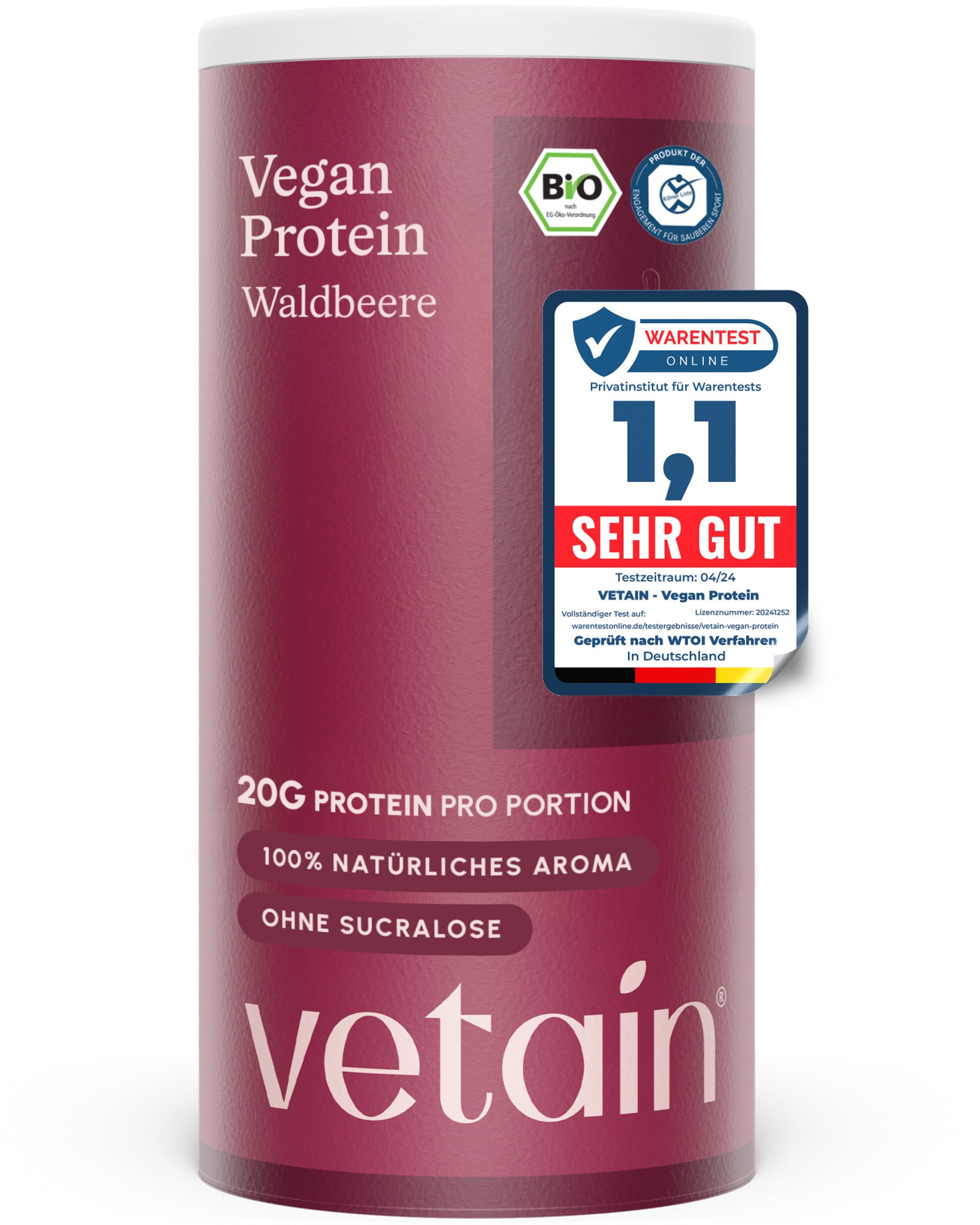 VETAIN Protein Pulver Vegan - Bio Protein Pulver, 540 g, Fermentiertes Erbsenprotein, ohne Stevia, Sucralose & Aspartam