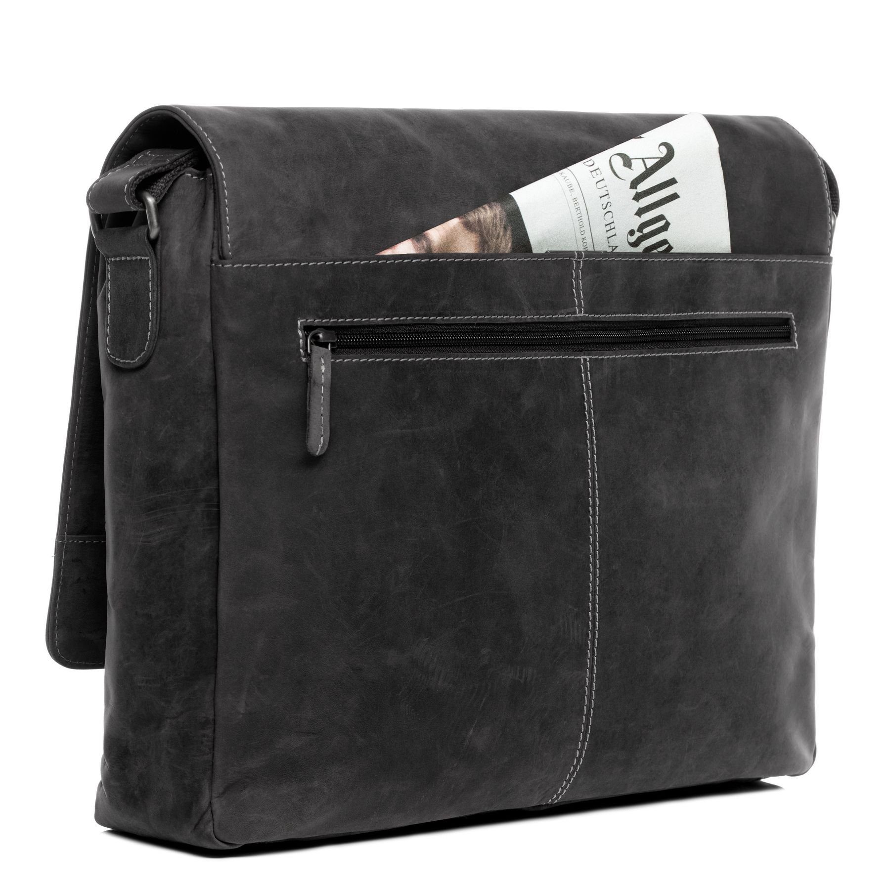 SID & VAIN Messenger Bag echt Leder Messenger 15 Zoll Laptop-Hülle schwarz, Laptoptasche 15 Zoll Echtleder, Businesstasche Damen Herren grau
