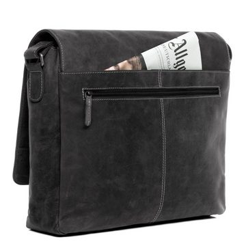 SID & VAIN Messenger Bag Leder Umhängetasche Unisex SPENCER, Laptoptasche 15 Zoll Echtleder, Businesstasche Damen Herren grau