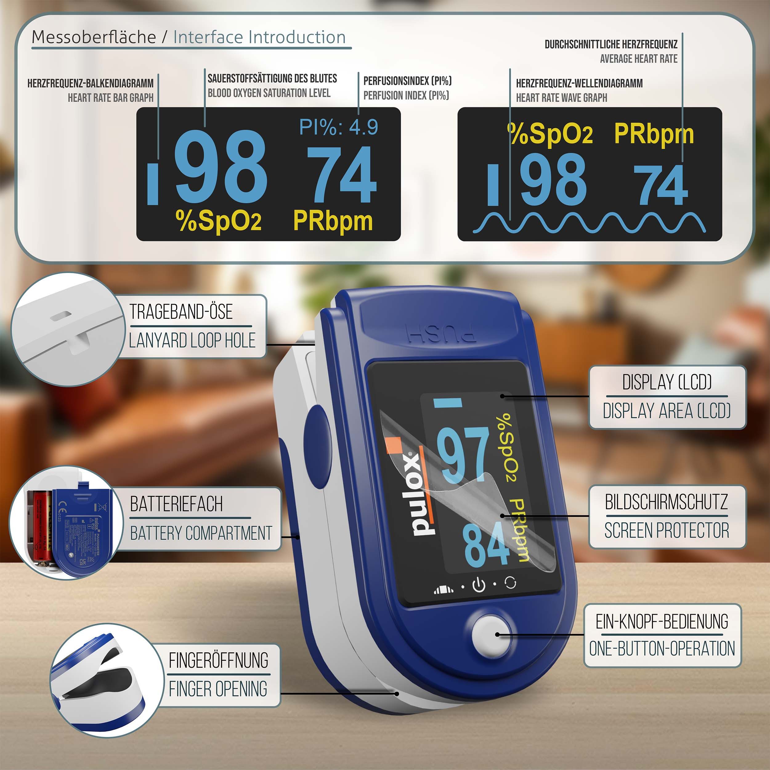 pulox Pulsoximeter PO-200 Solo blau