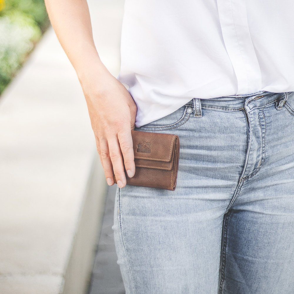 BRANCO Mini Geldbörse Kleine Damen-Geldbörse / Portemonnaie, Leder Braun, Branco 35250