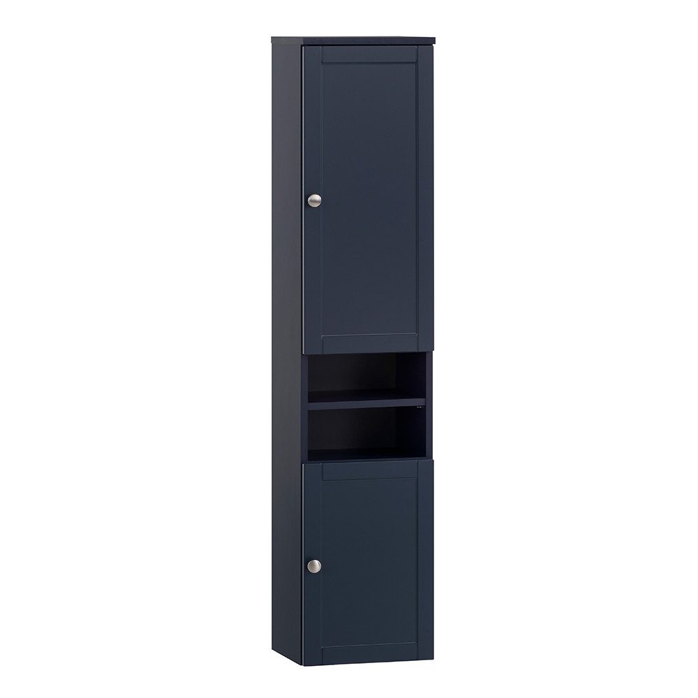 Lomadox Hochschrank JONA-80 Badezimmerschrank Seitenschrank blau, 2 Türen, 2 offene Fächer